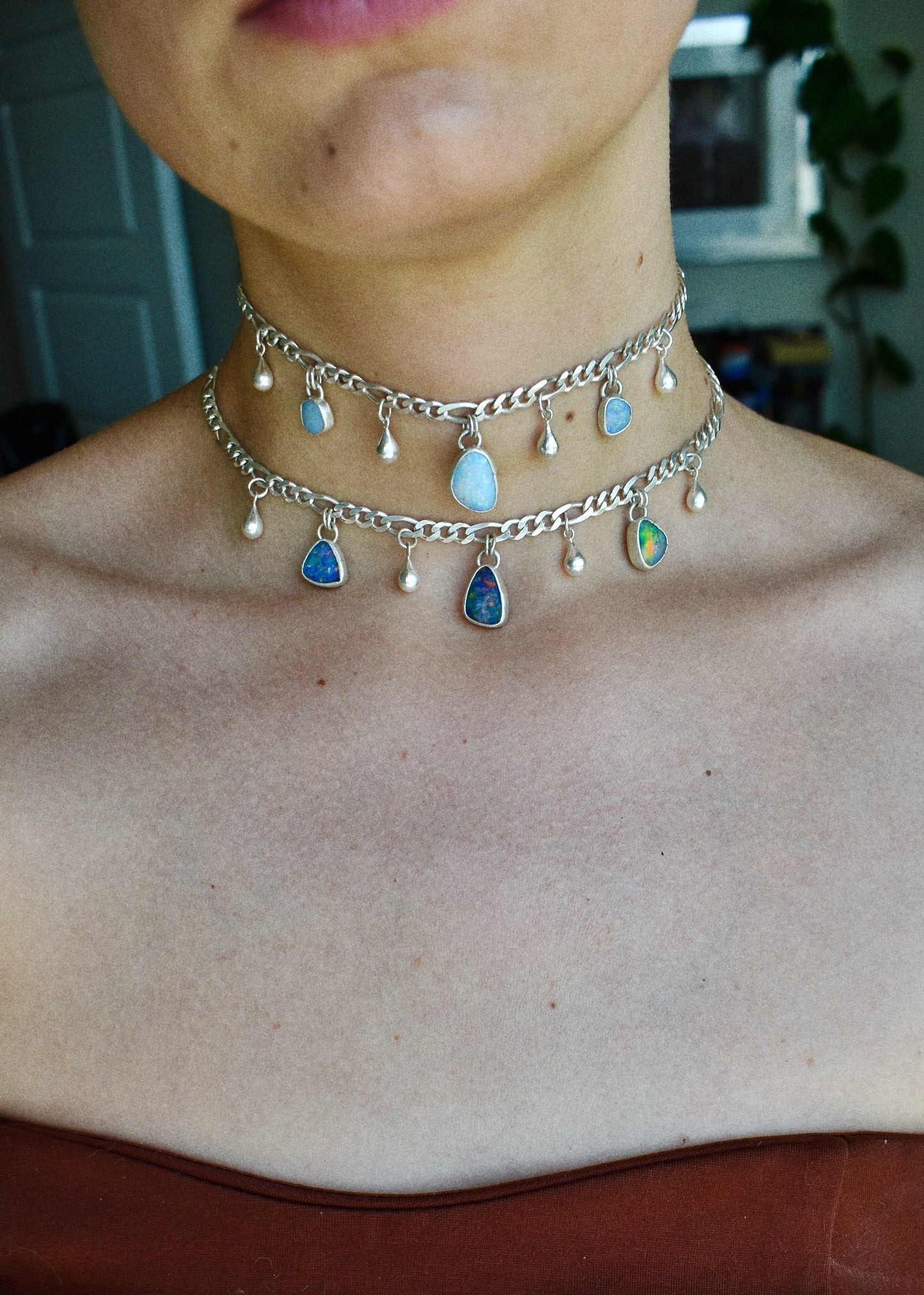 small rain drops opal necklace