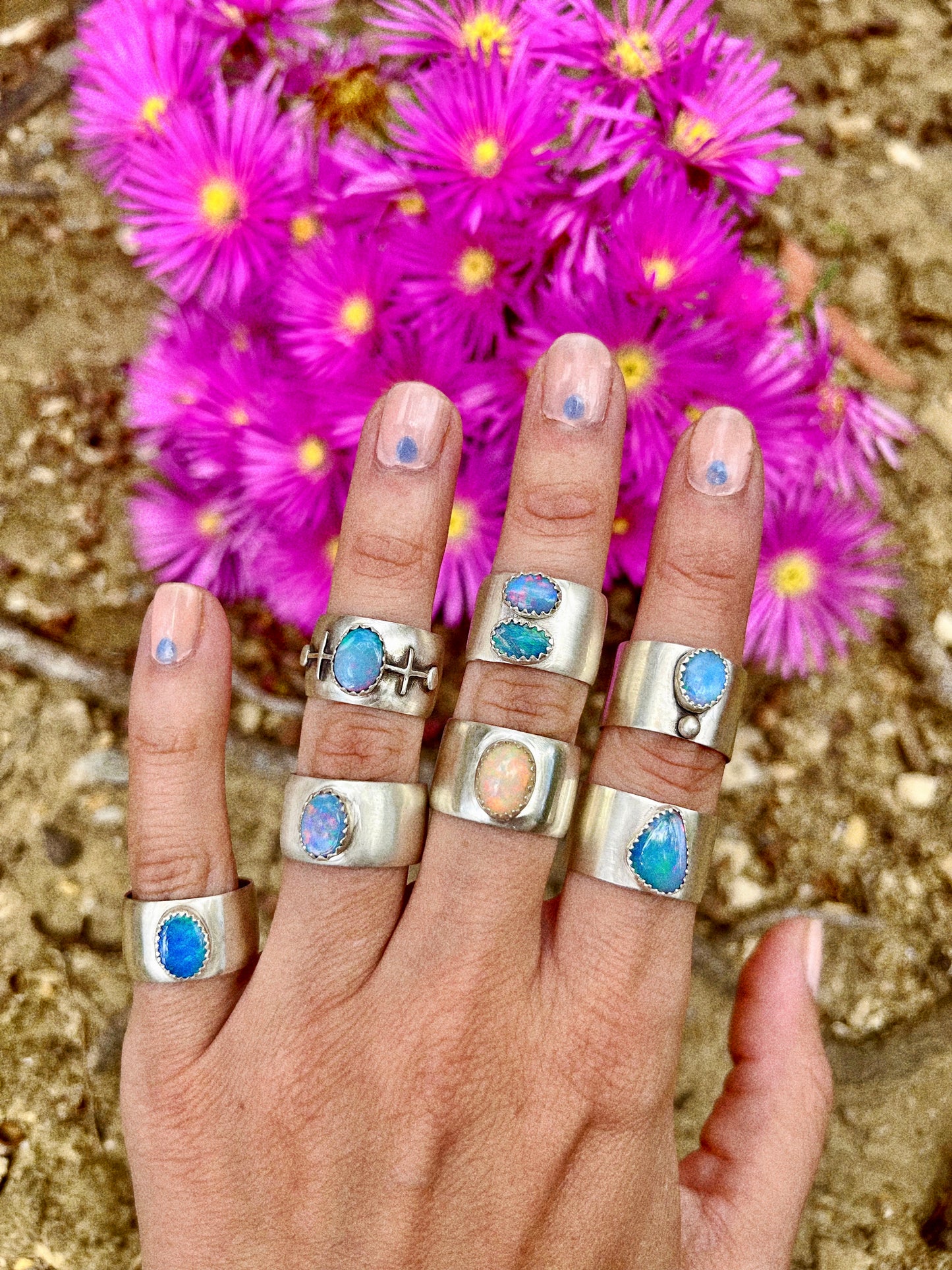 multi opal wide & domed silver ring - size 6.25