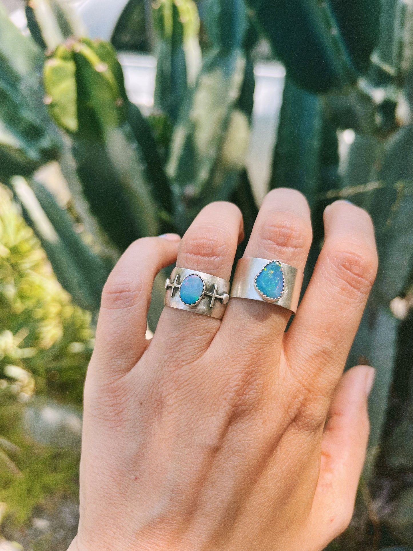 organic-shaped opal wide silver ring - size 8