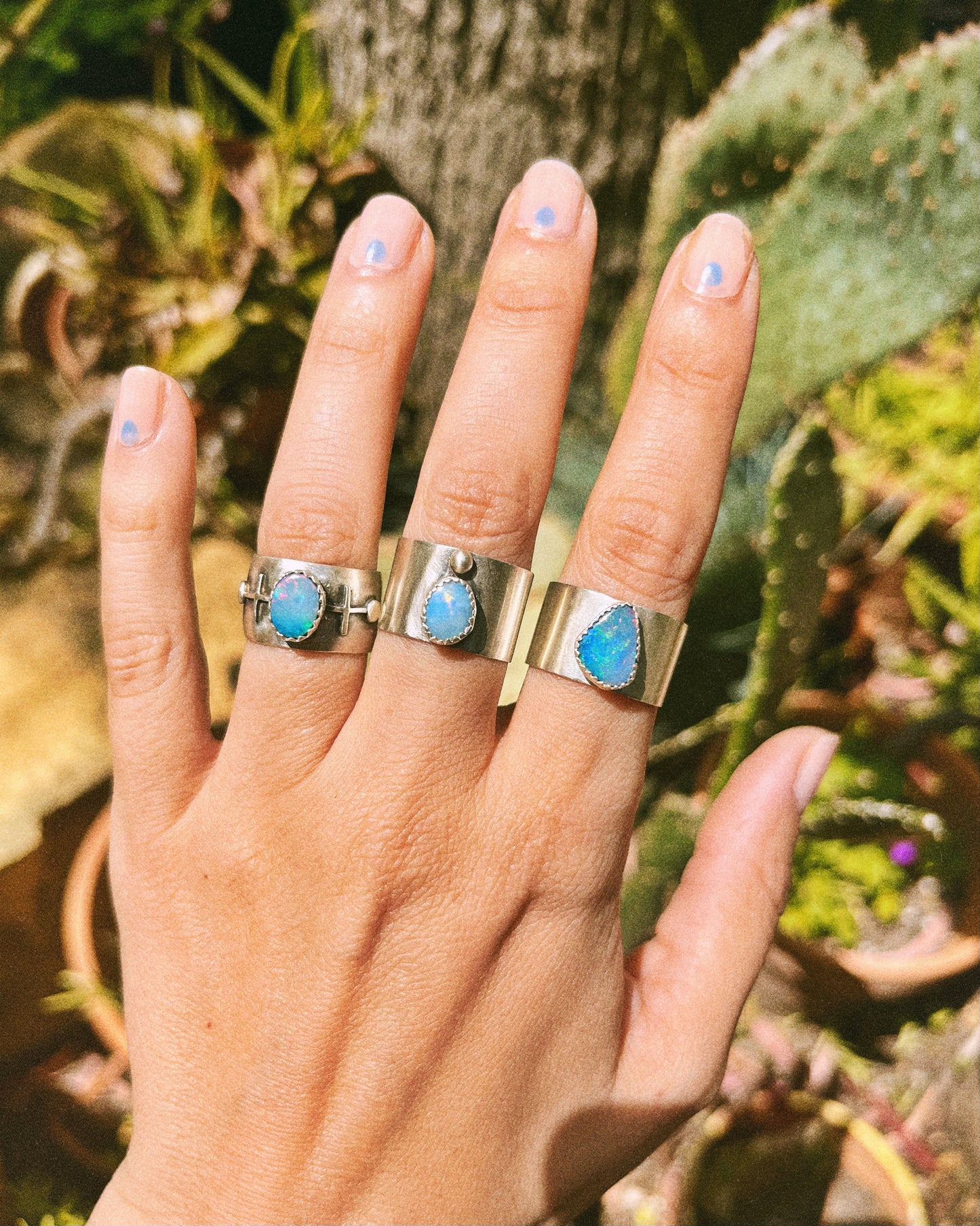 organic-shaped opal wide silver ring - size 8