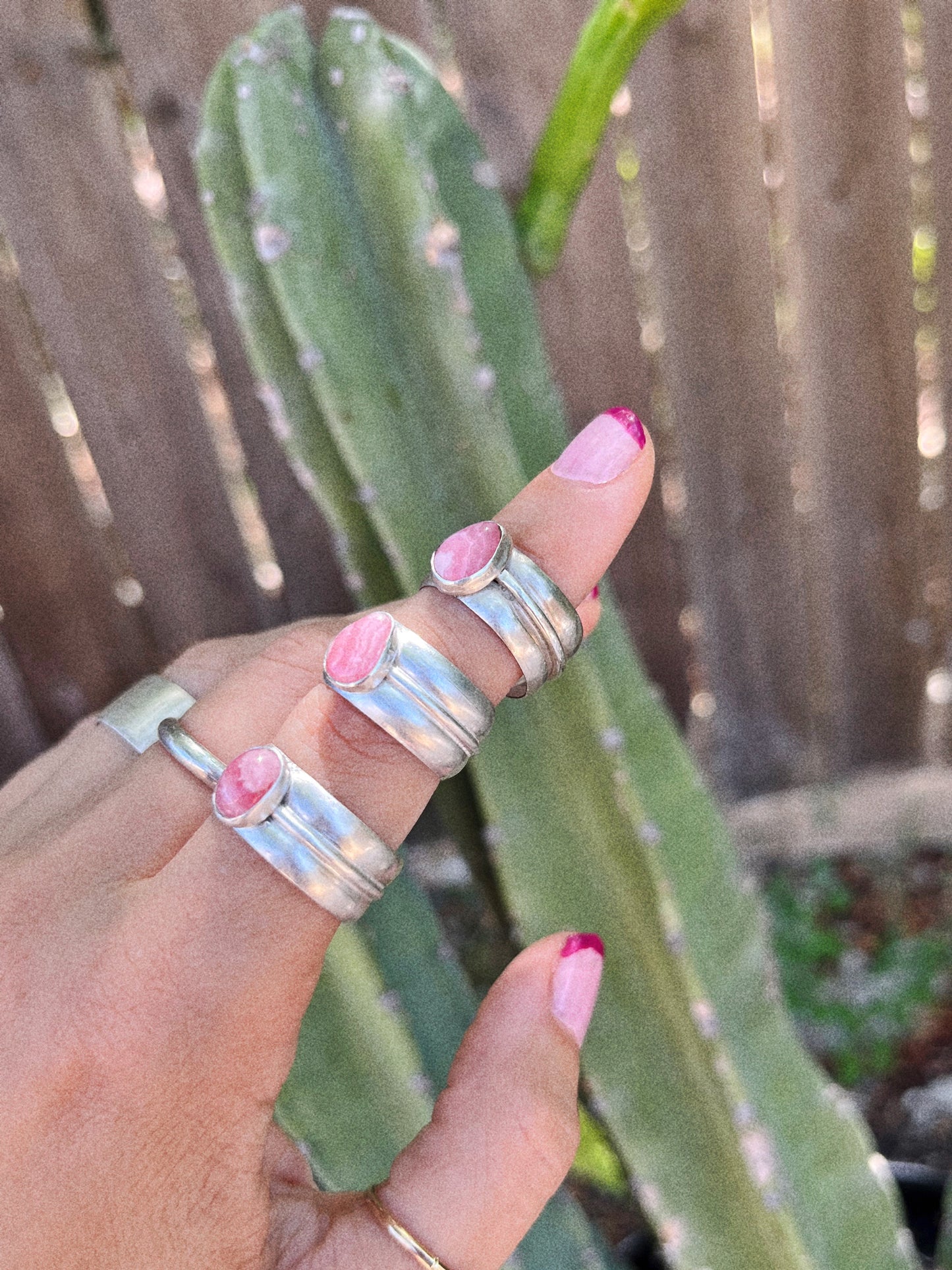pink rhodochrosite silver ring
