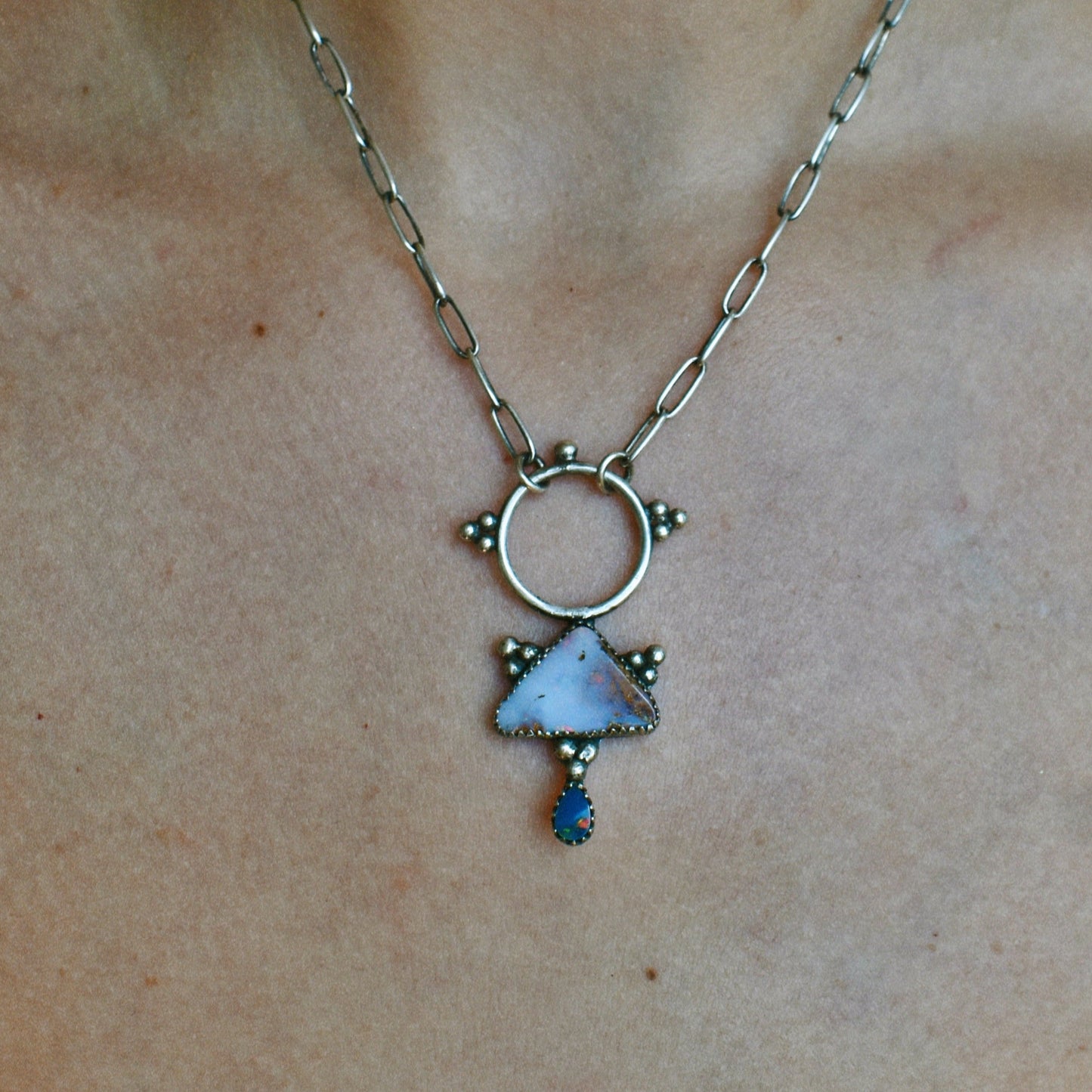 pink boulder opal talisman