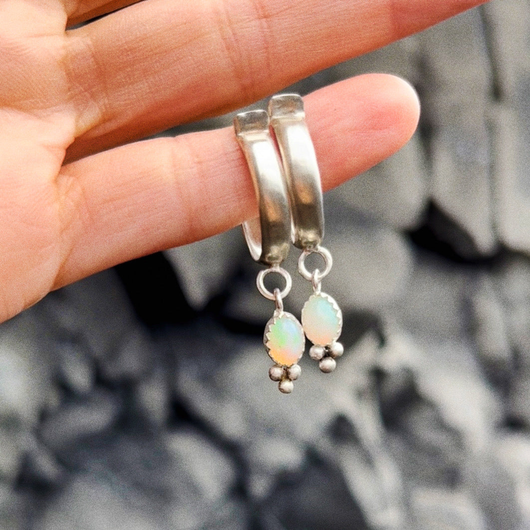 up-cycled vintage hoops with opal