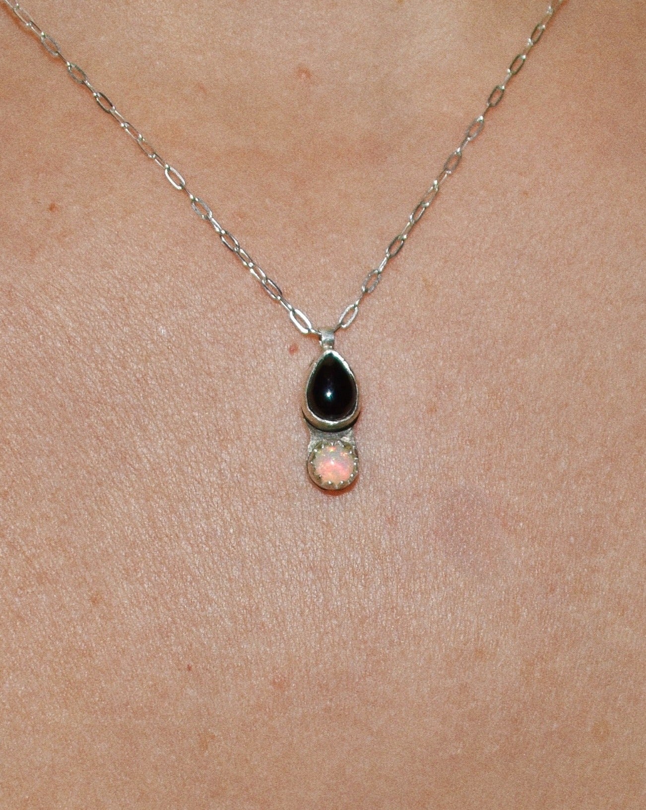 opposites attract mini necklace (opal & onyx)