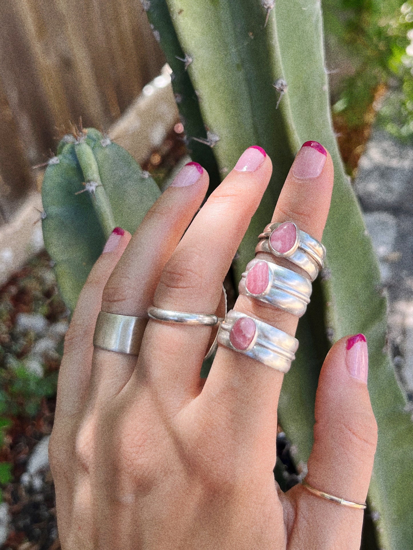 pink rhodochrosite silver ring