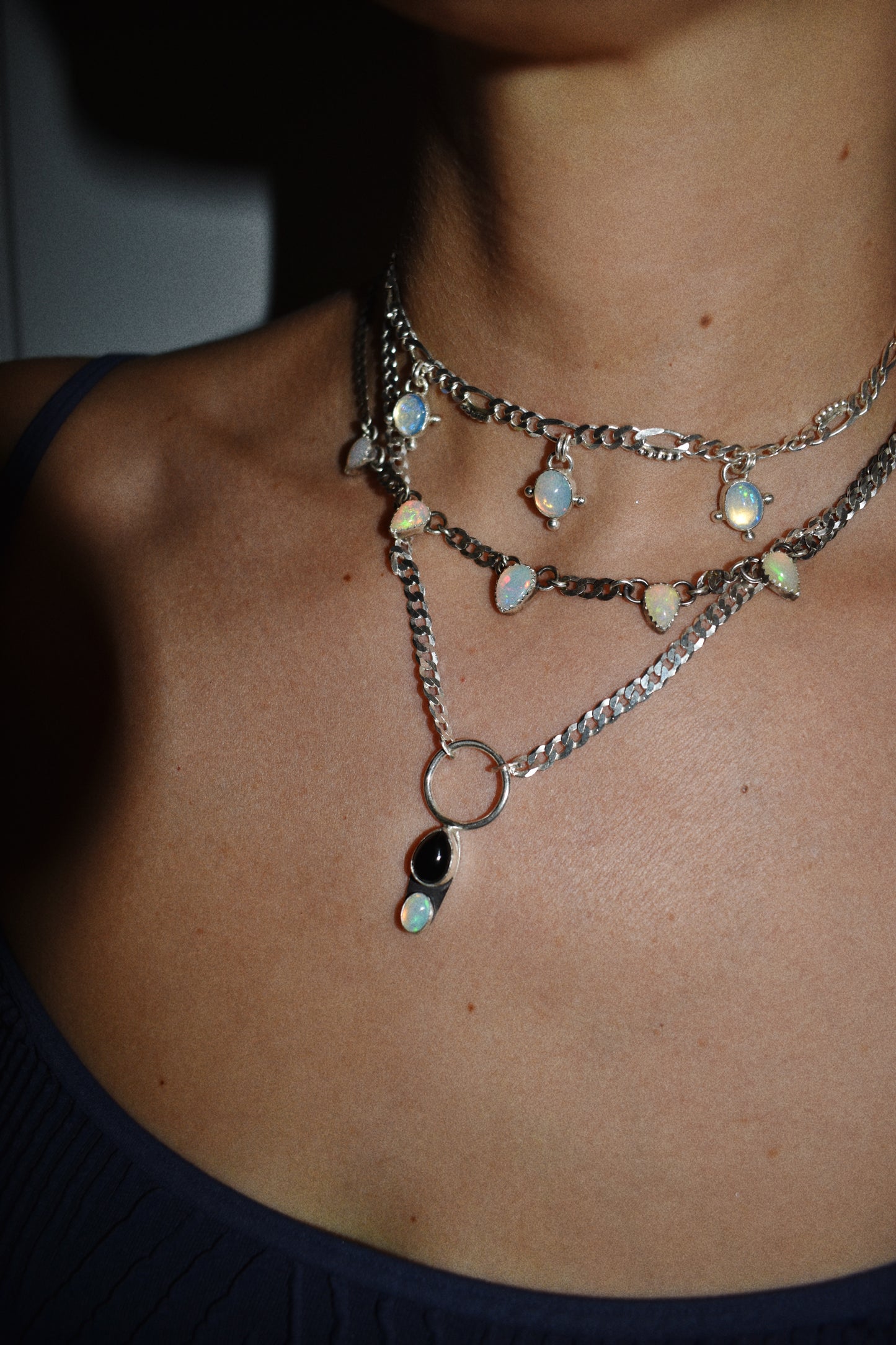 opposites attract necklace (opal & onyx)