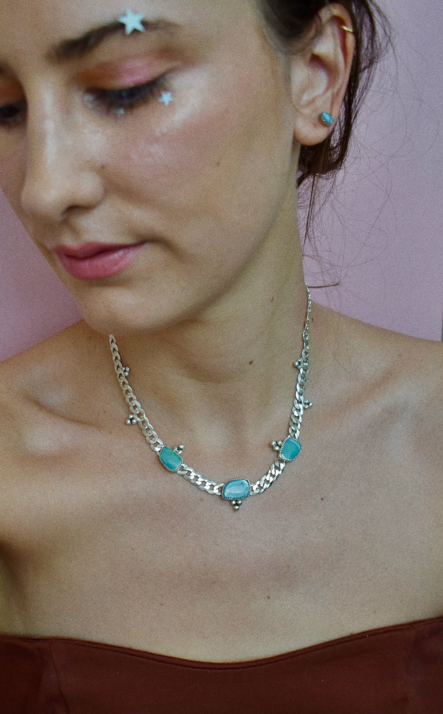 cosmic 3 opal chunky necklace (6mm chain)