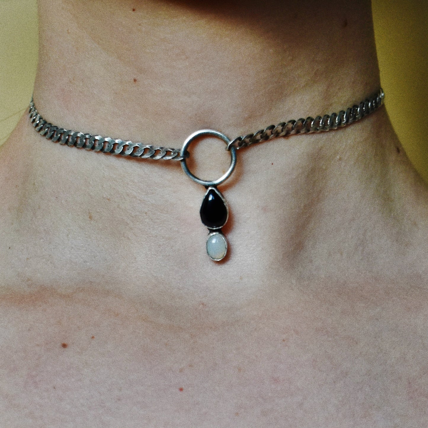 opposites attract necklace (opal & onyx)
