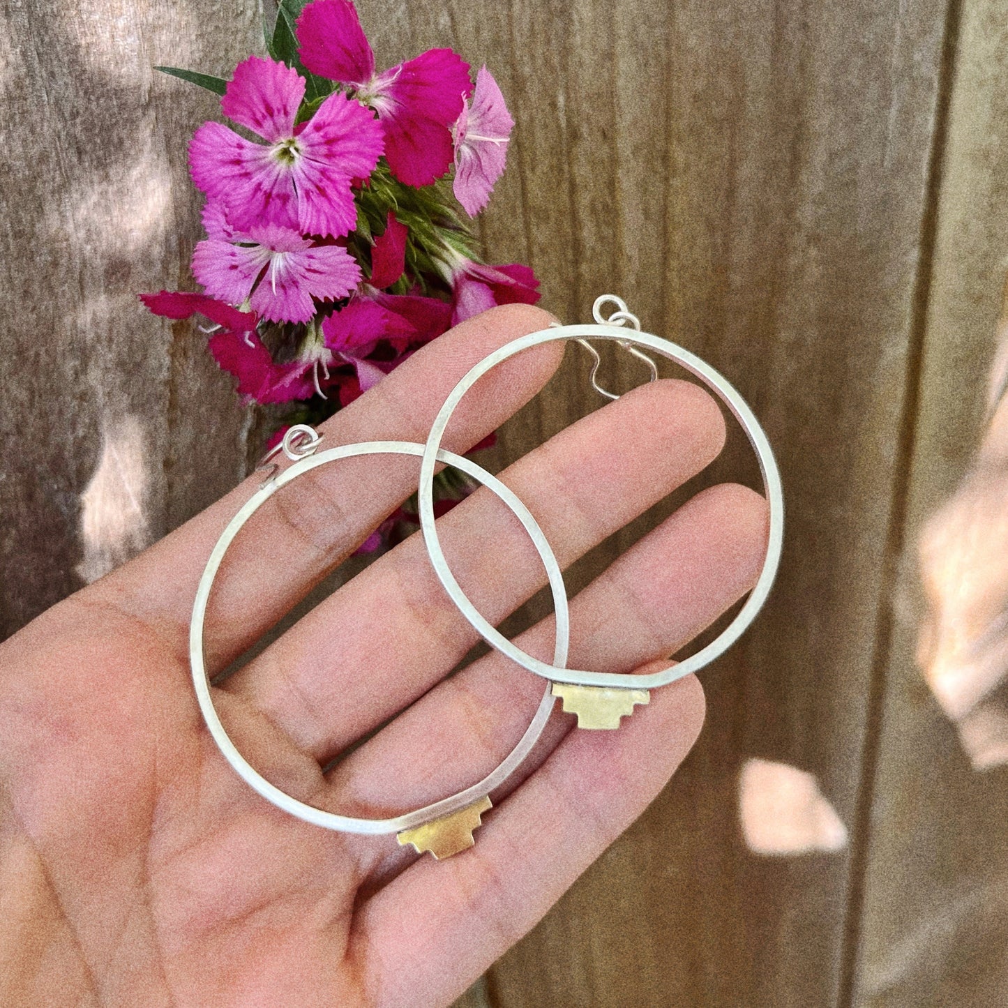 geometric pattern hoops earrings