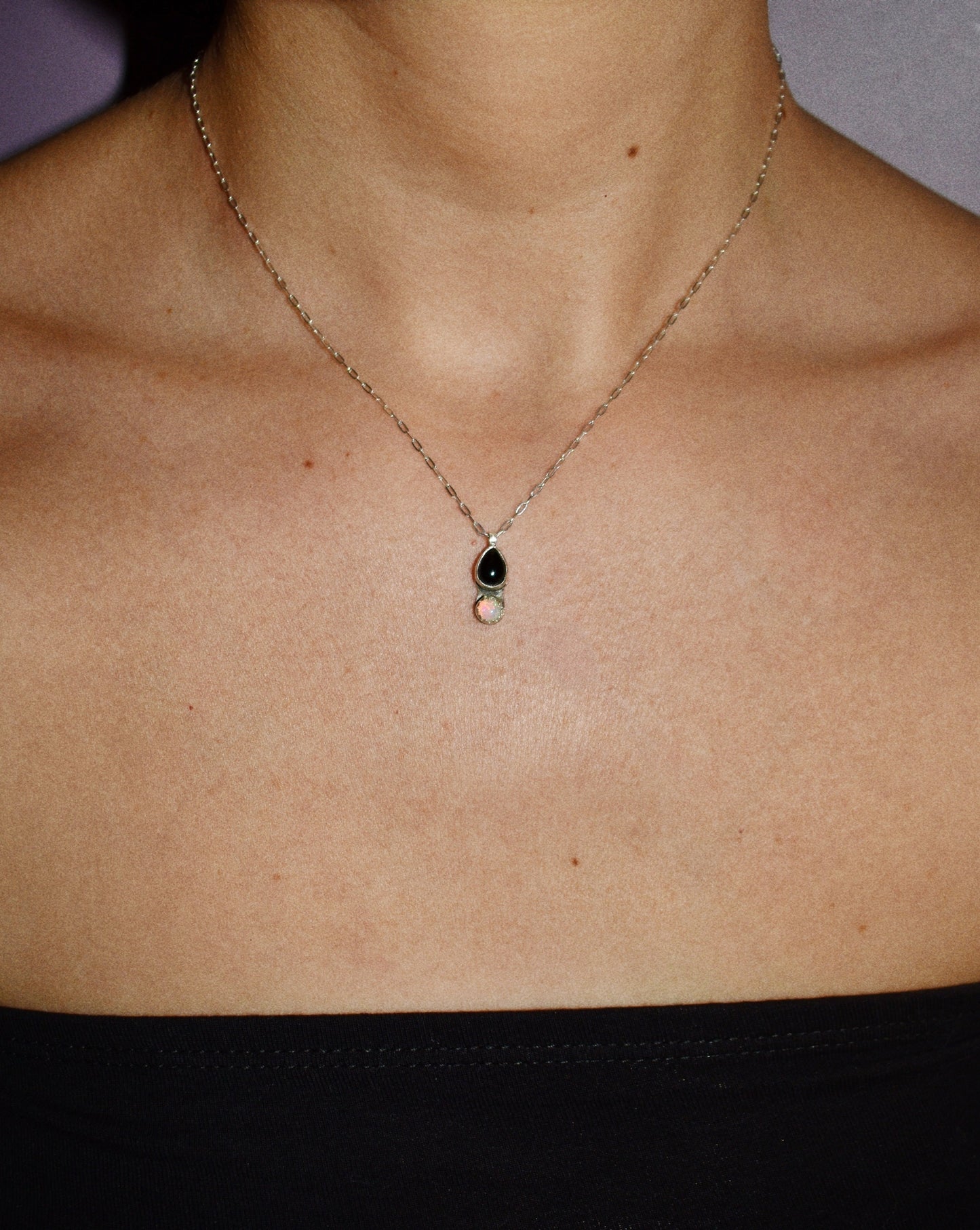 opposites attract mini necklace (opal & onyx)