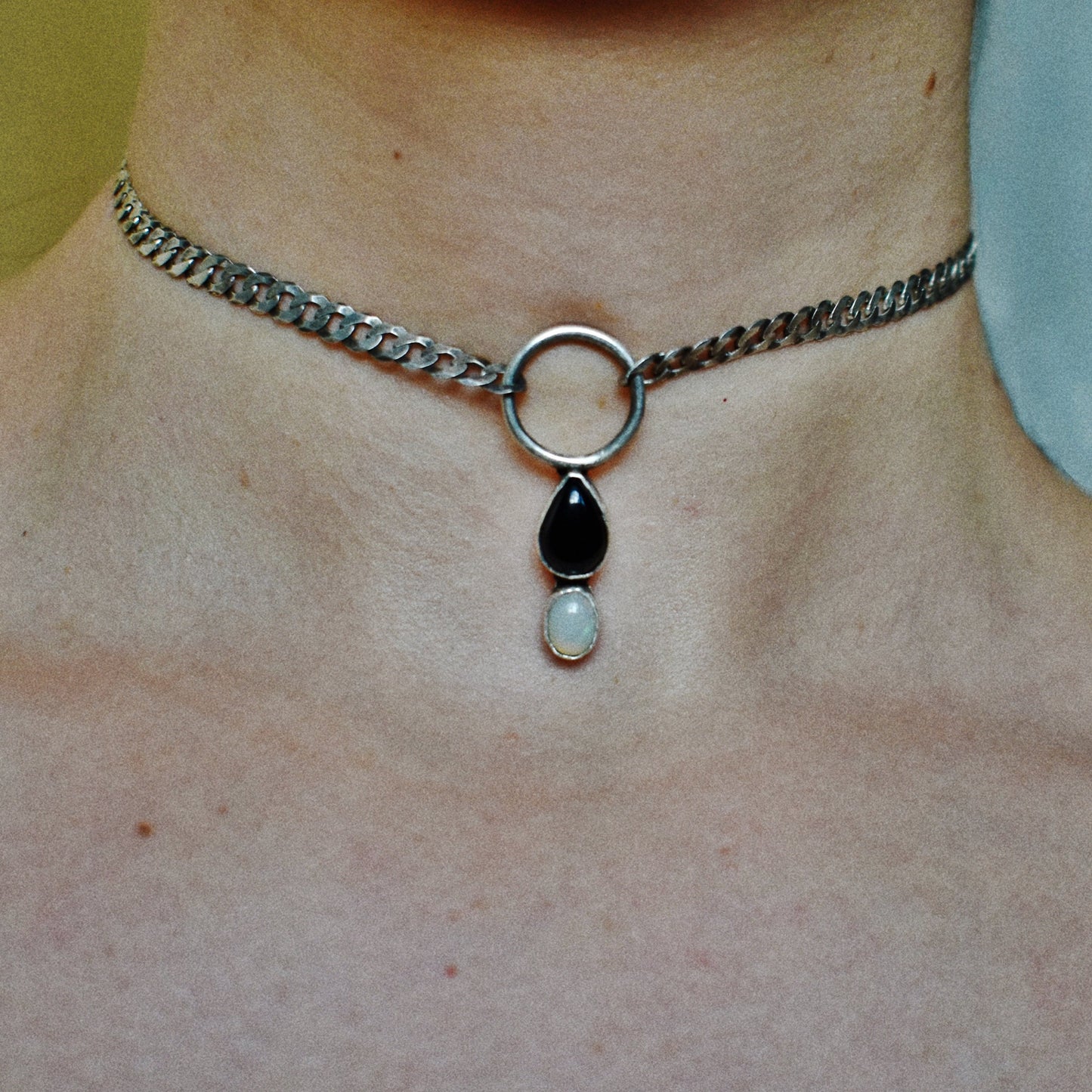 opposites attract necklace (opal & onyx)
