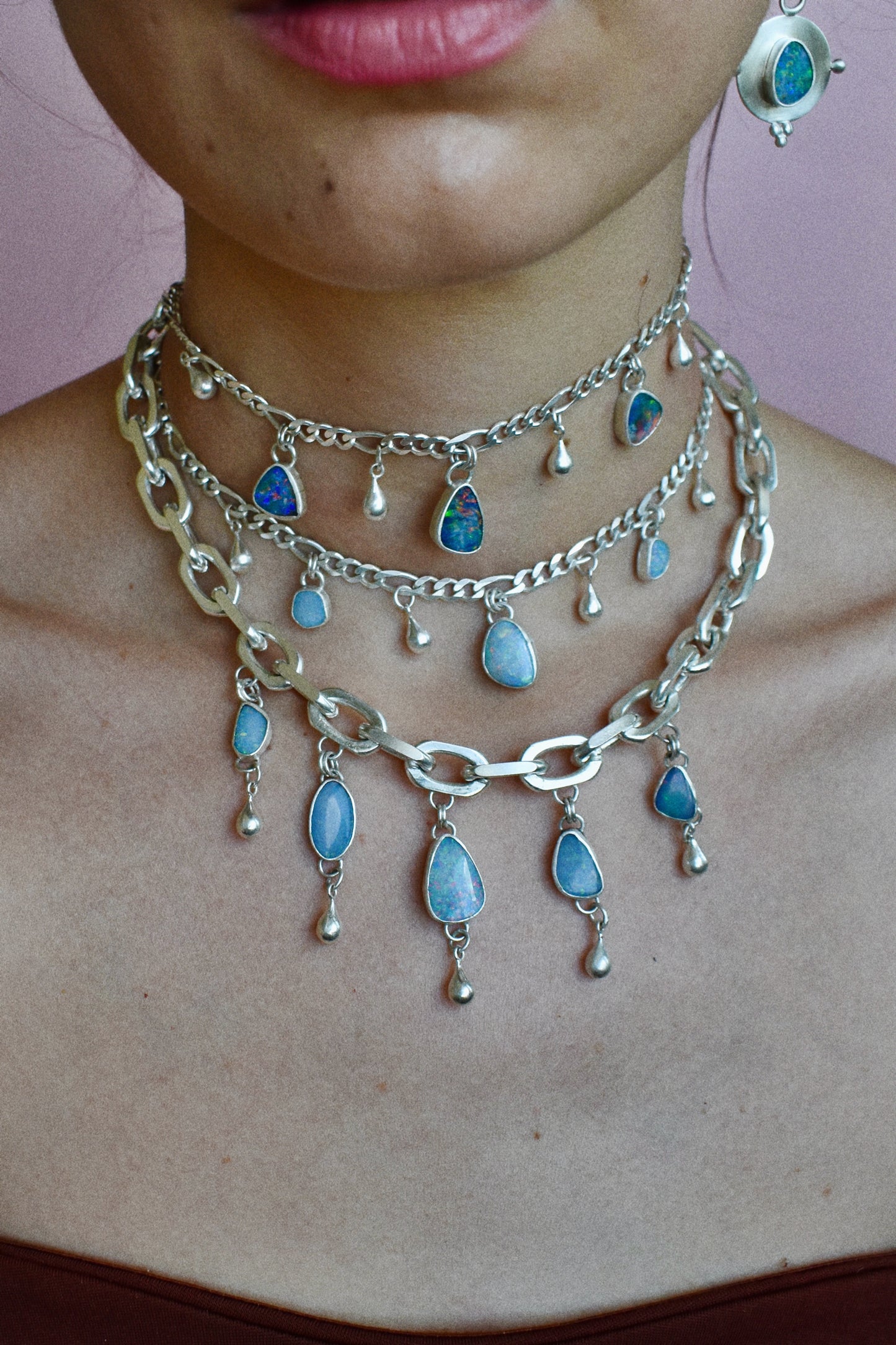 small rain drops opal necklace