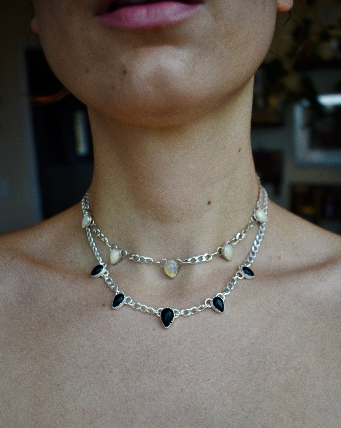 whimsical {opal, moonstone, onyx, labradorite, amethyst} choker necklace