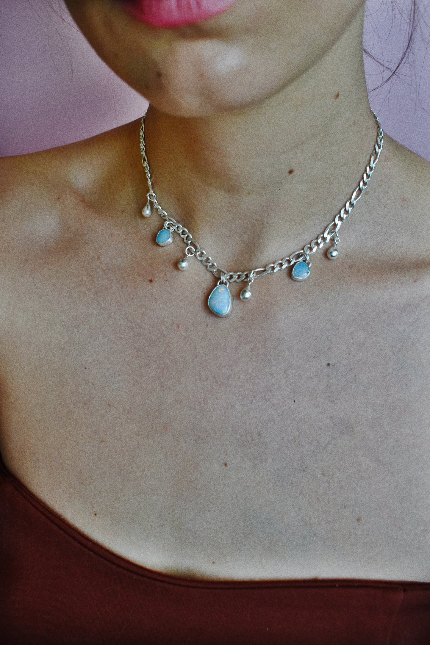 small rain drops opal necklace