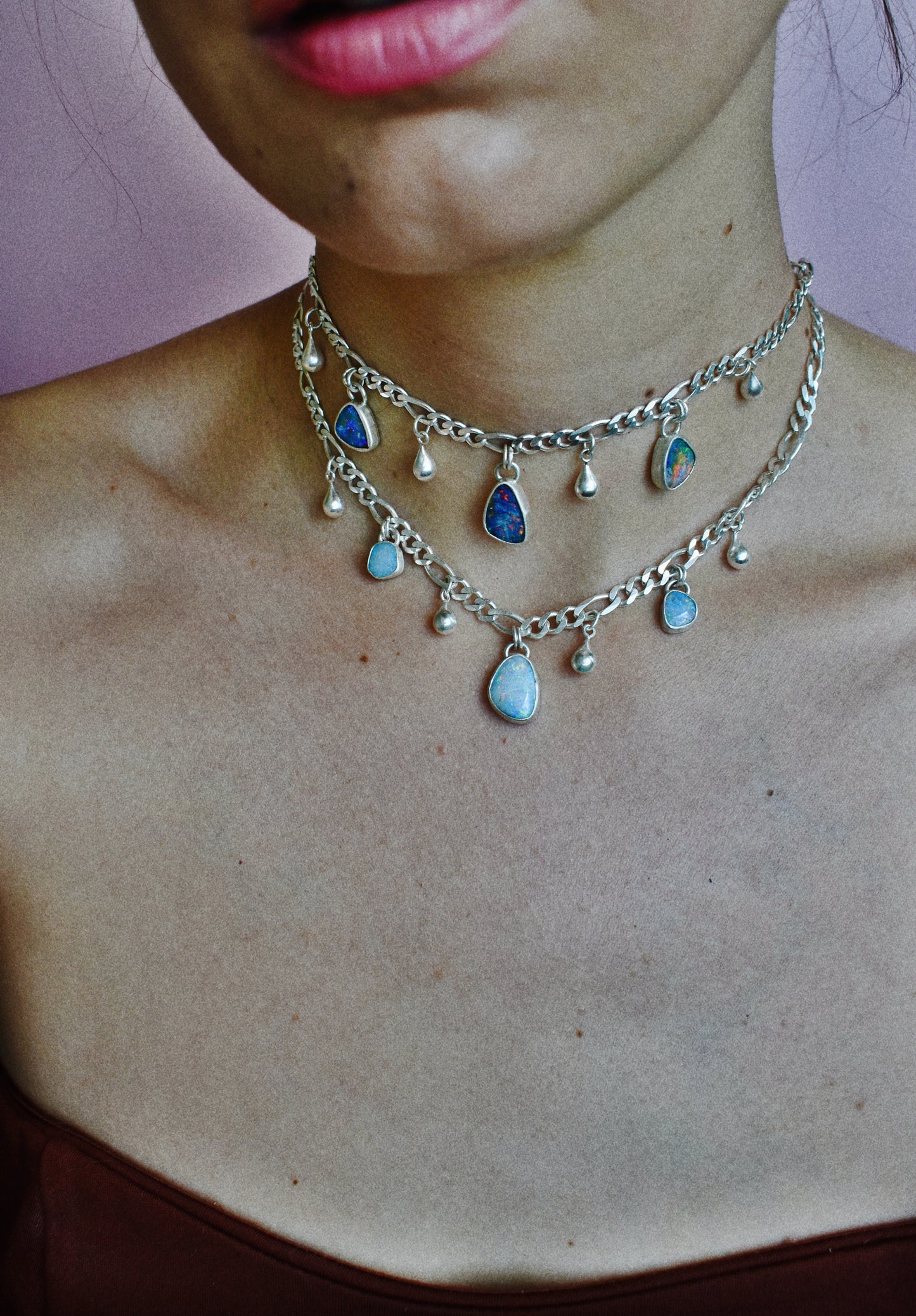 small rain drops opal necklace