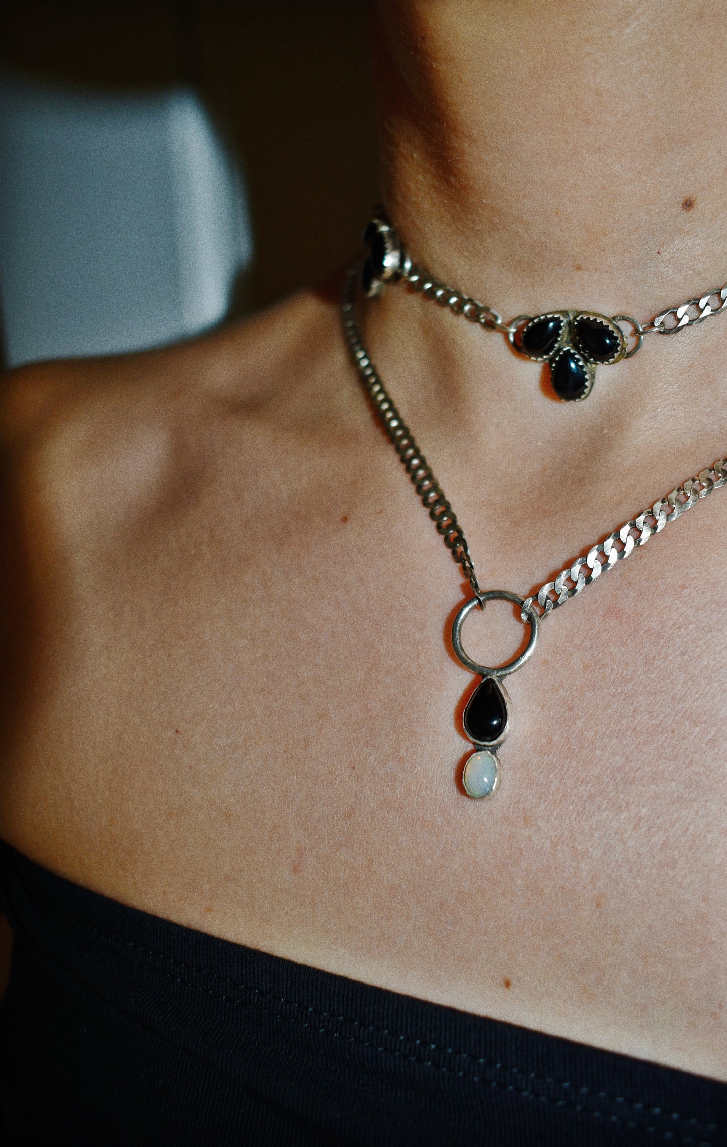 opposites attract necklace (opal & onyx)