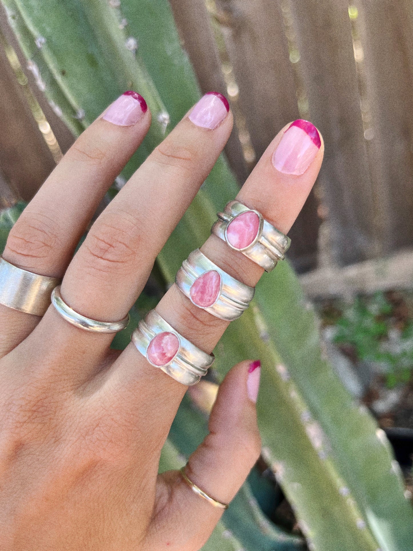 pink rhodochrosite silver ring
