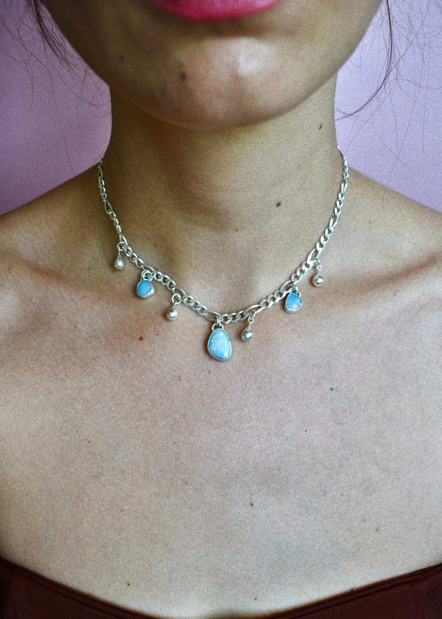 small rain drops opal necklace