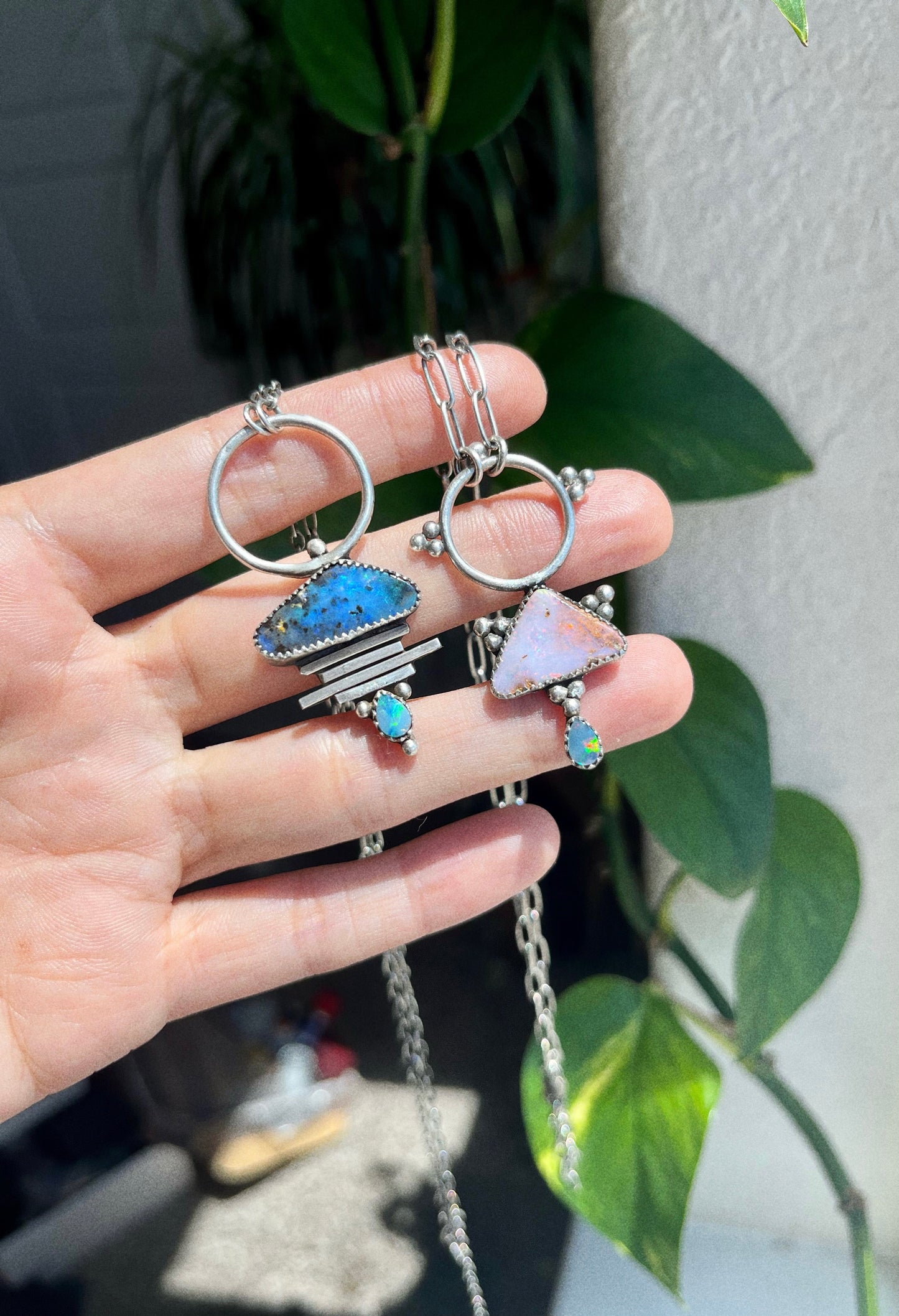pink boulder opal talisman