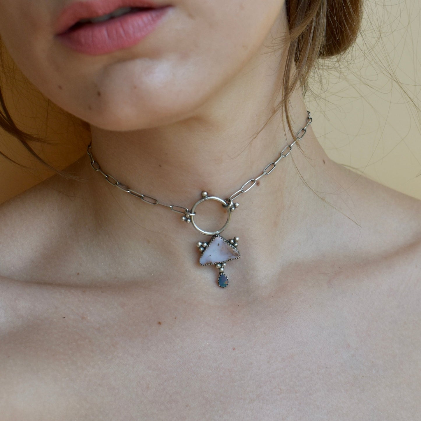 pink boulder opal talisman