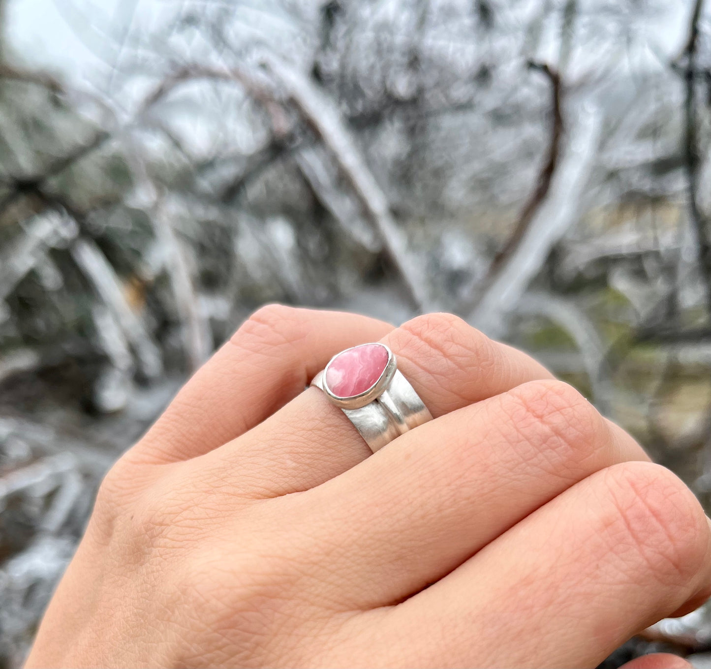 pink rhodochrosite silver ring