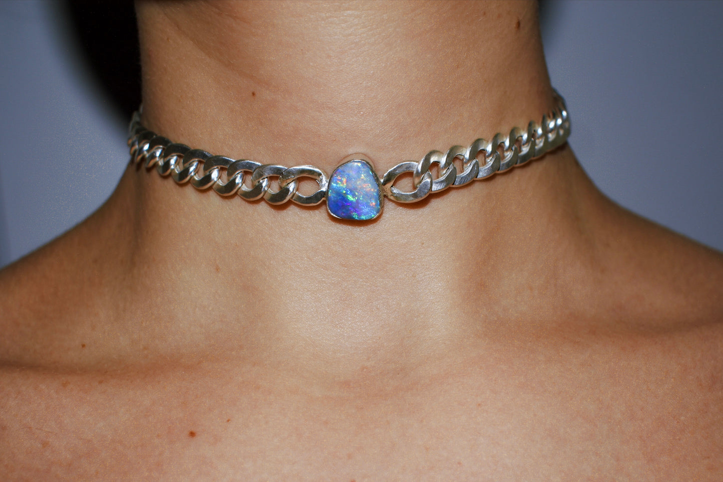rainbow opal on chunky curb chain choker