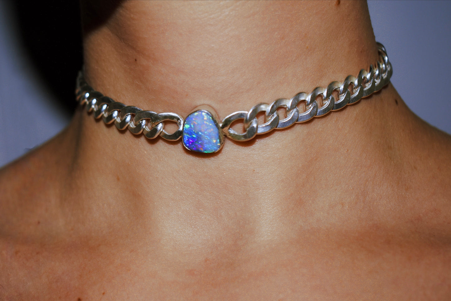 rainbow opal on chunky curb chain choker