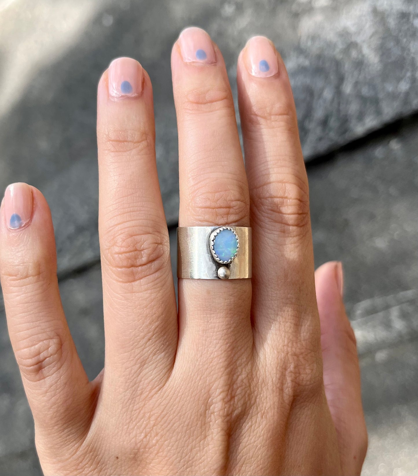 baby blue opal wide ring - size 6.5
