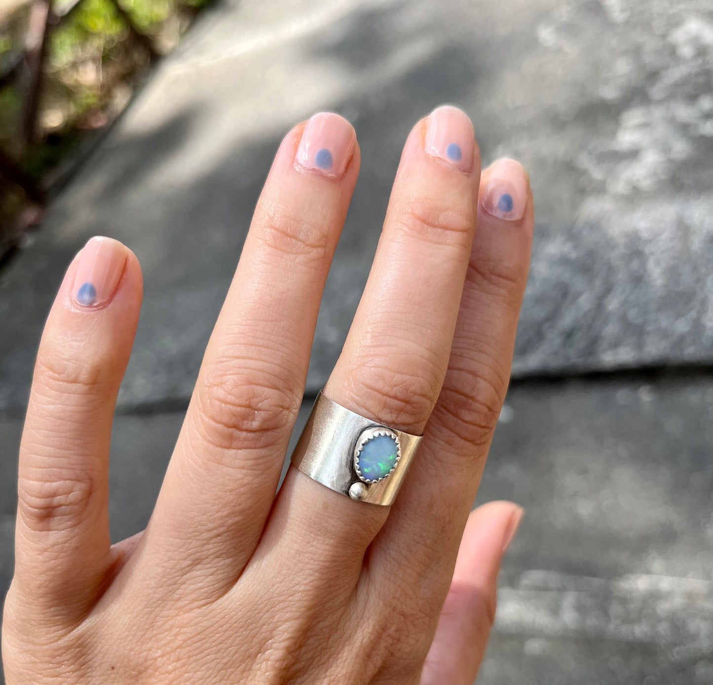 baby blue opal wide ring - size 6.5