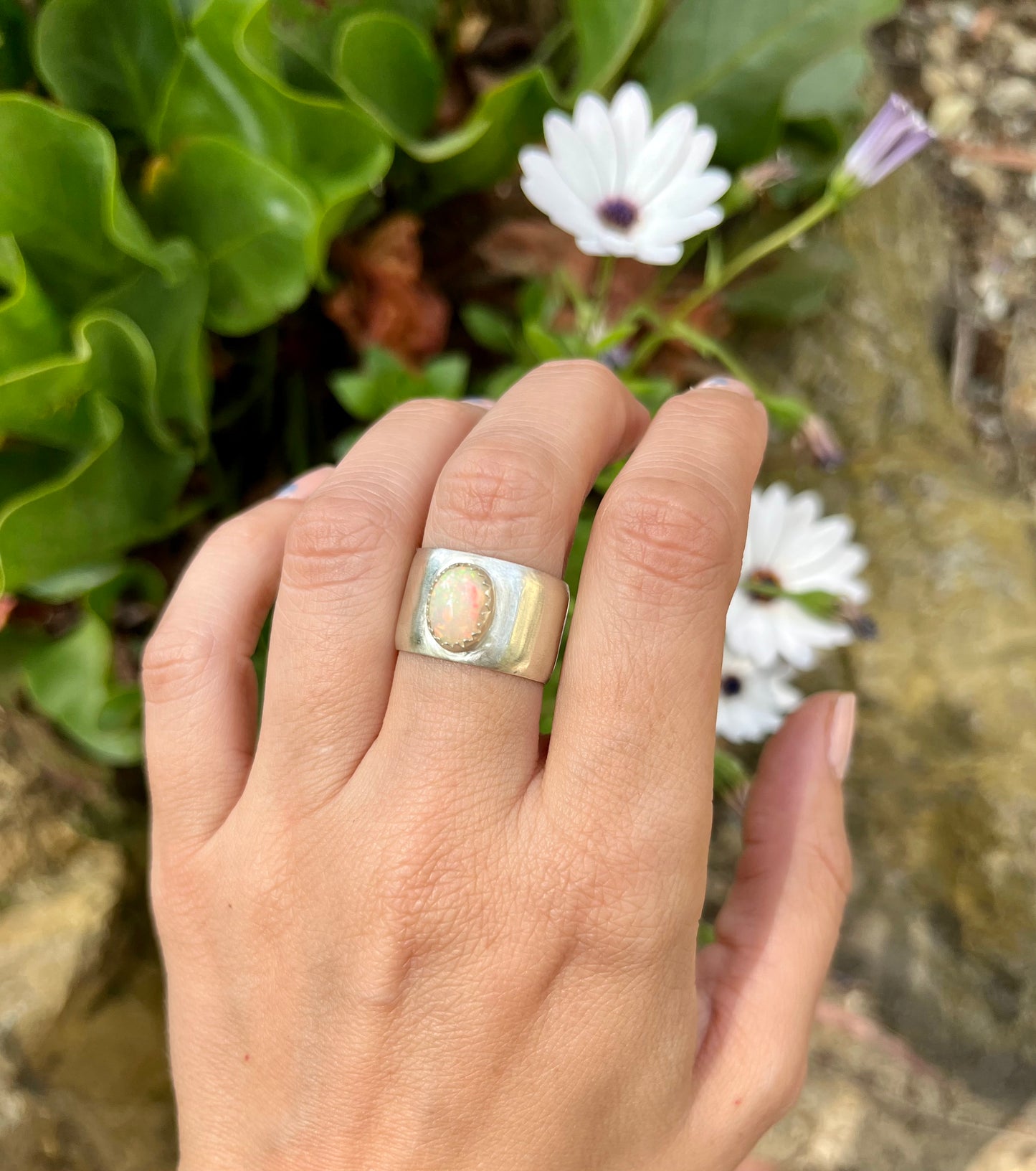 chunky domed opal ring - size 7