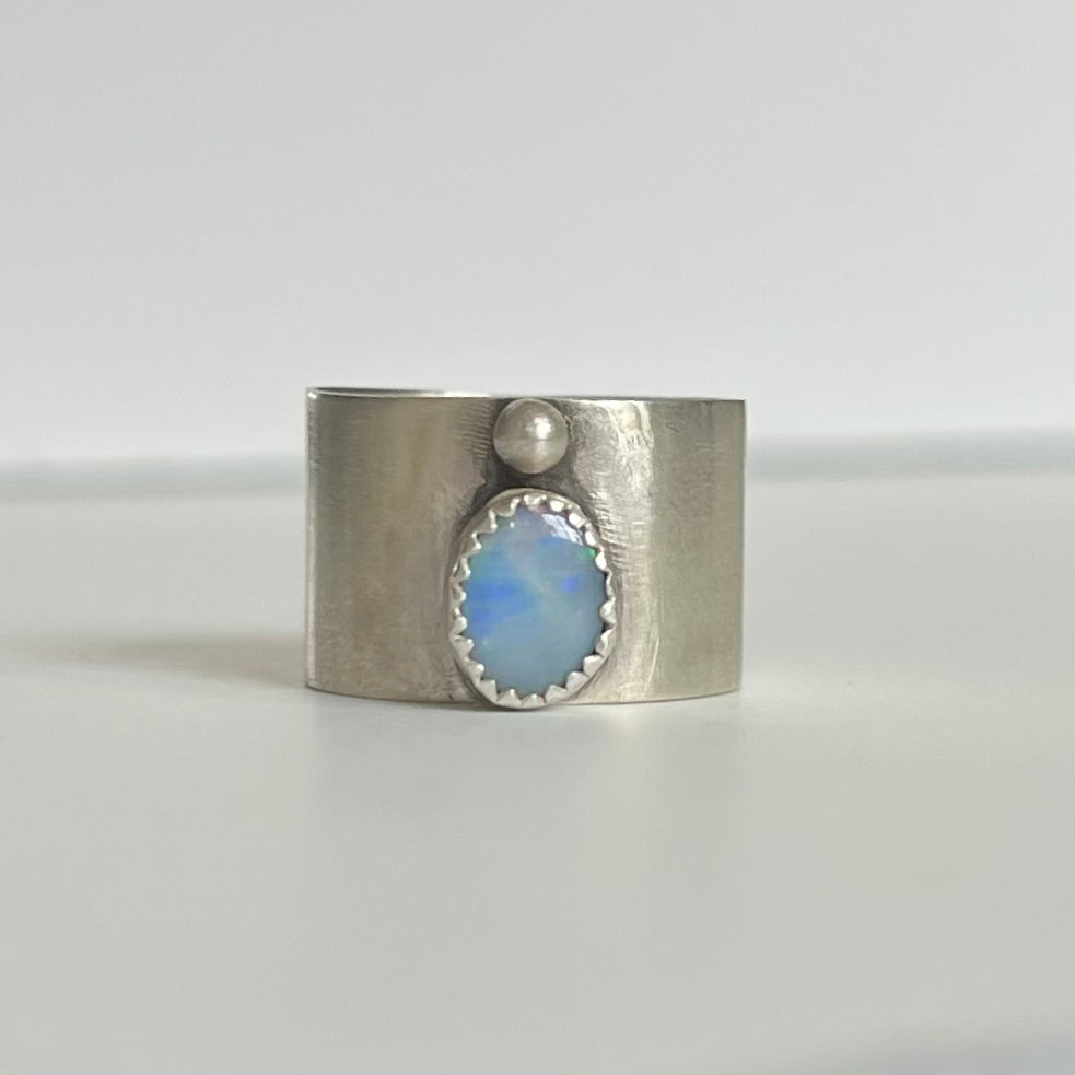 baby blue opal wide ring - size 6.5