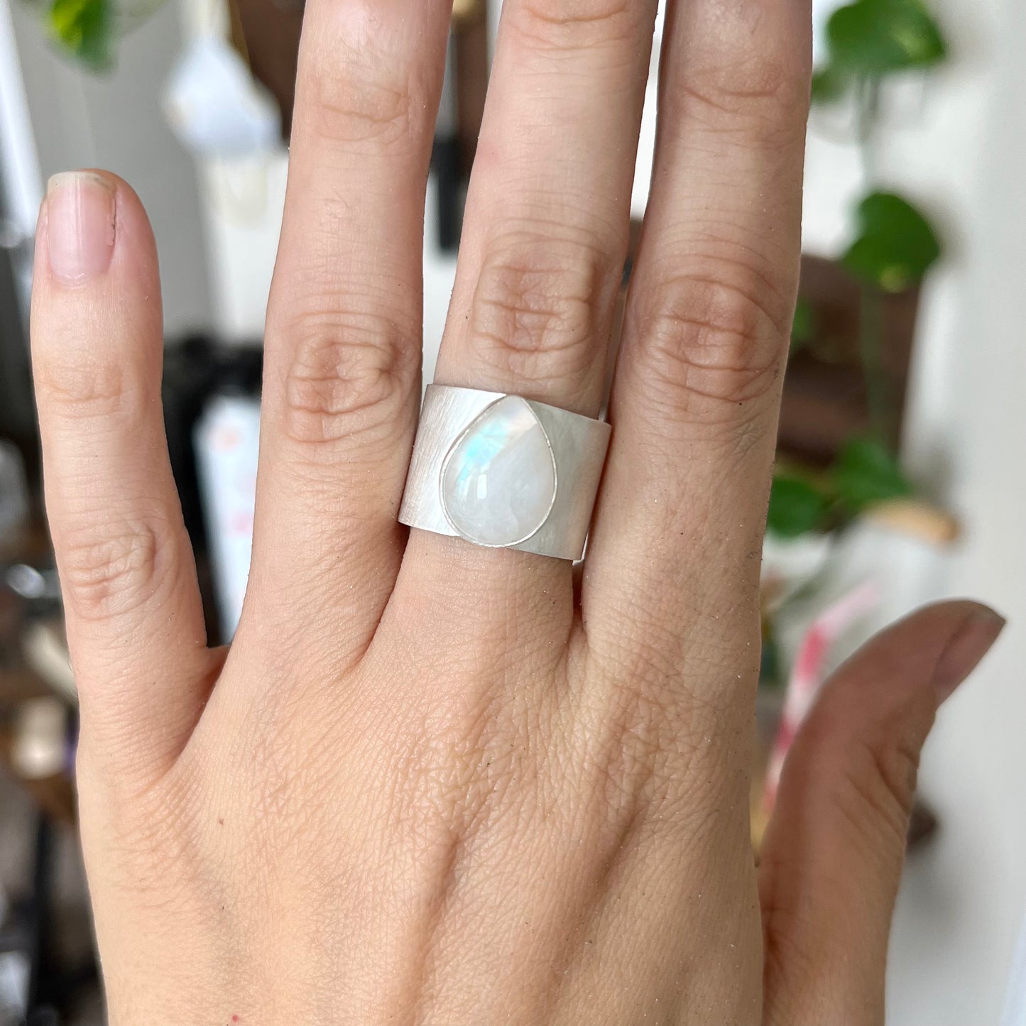wide moonstone silver ring