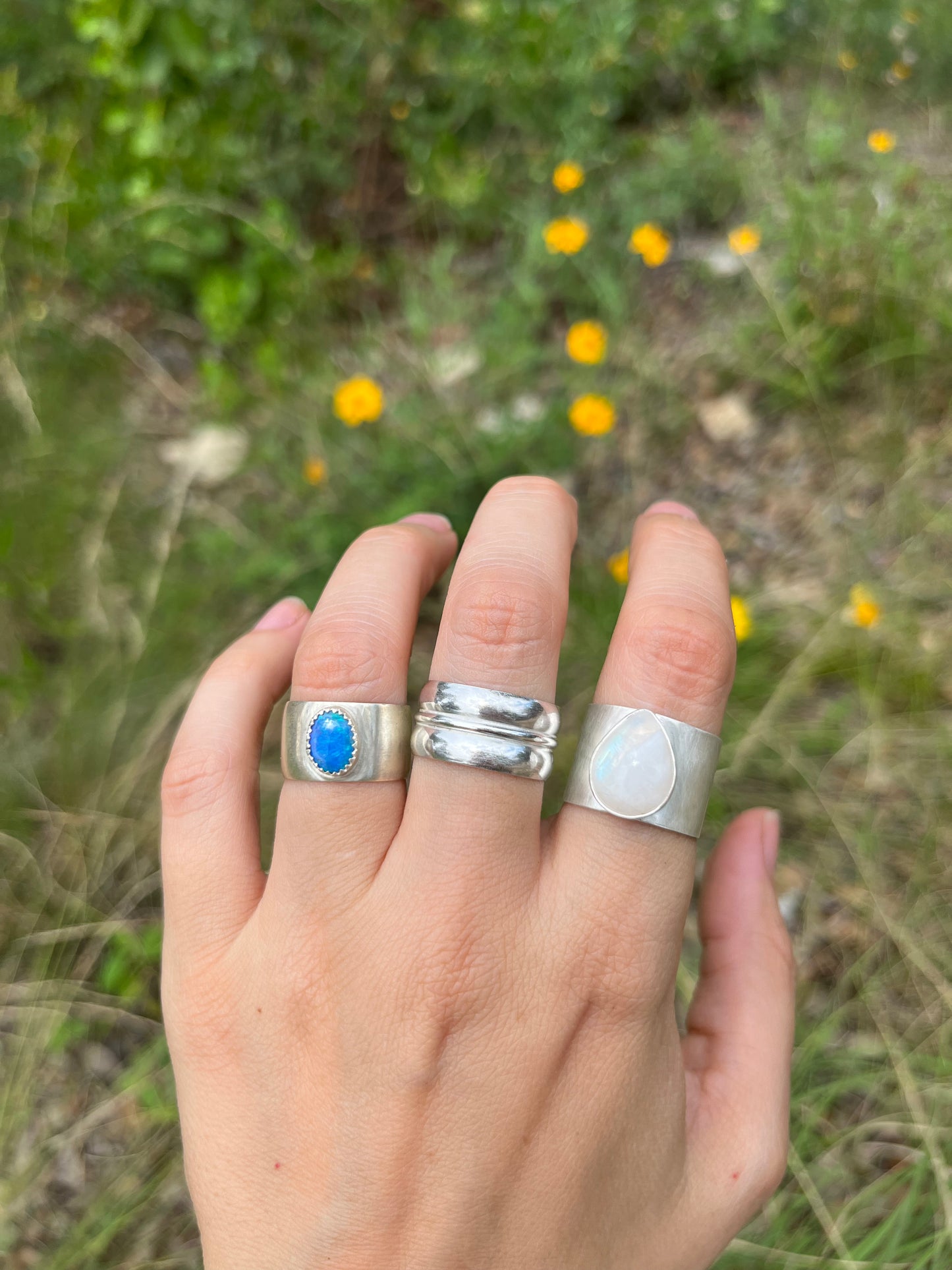 wide moonstone silver ring