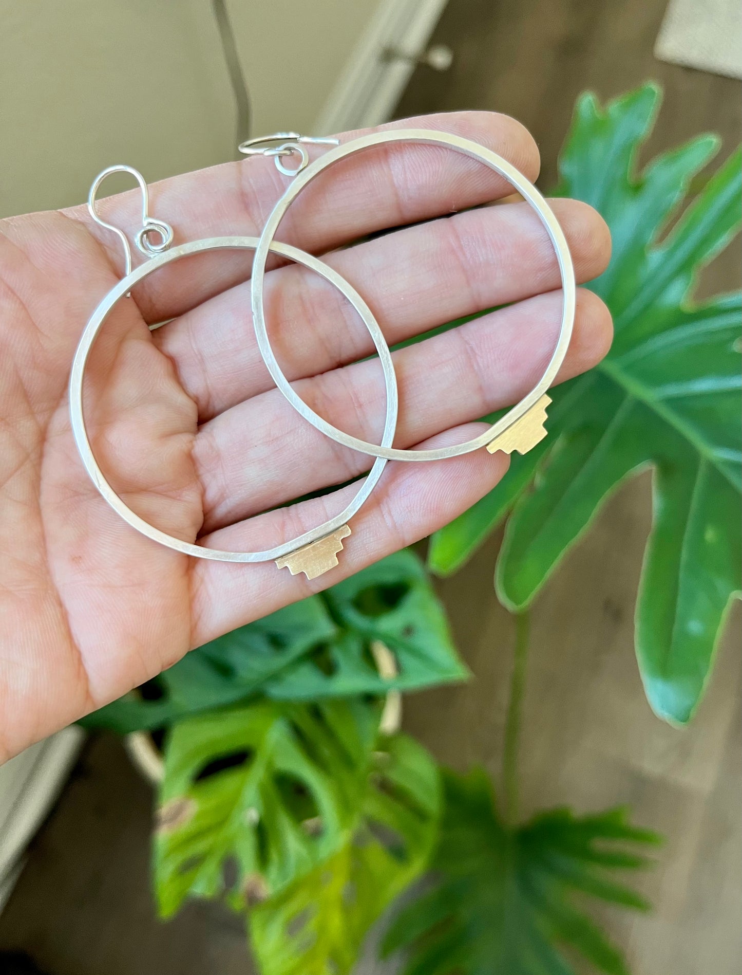 geometric pattern hoops earrings