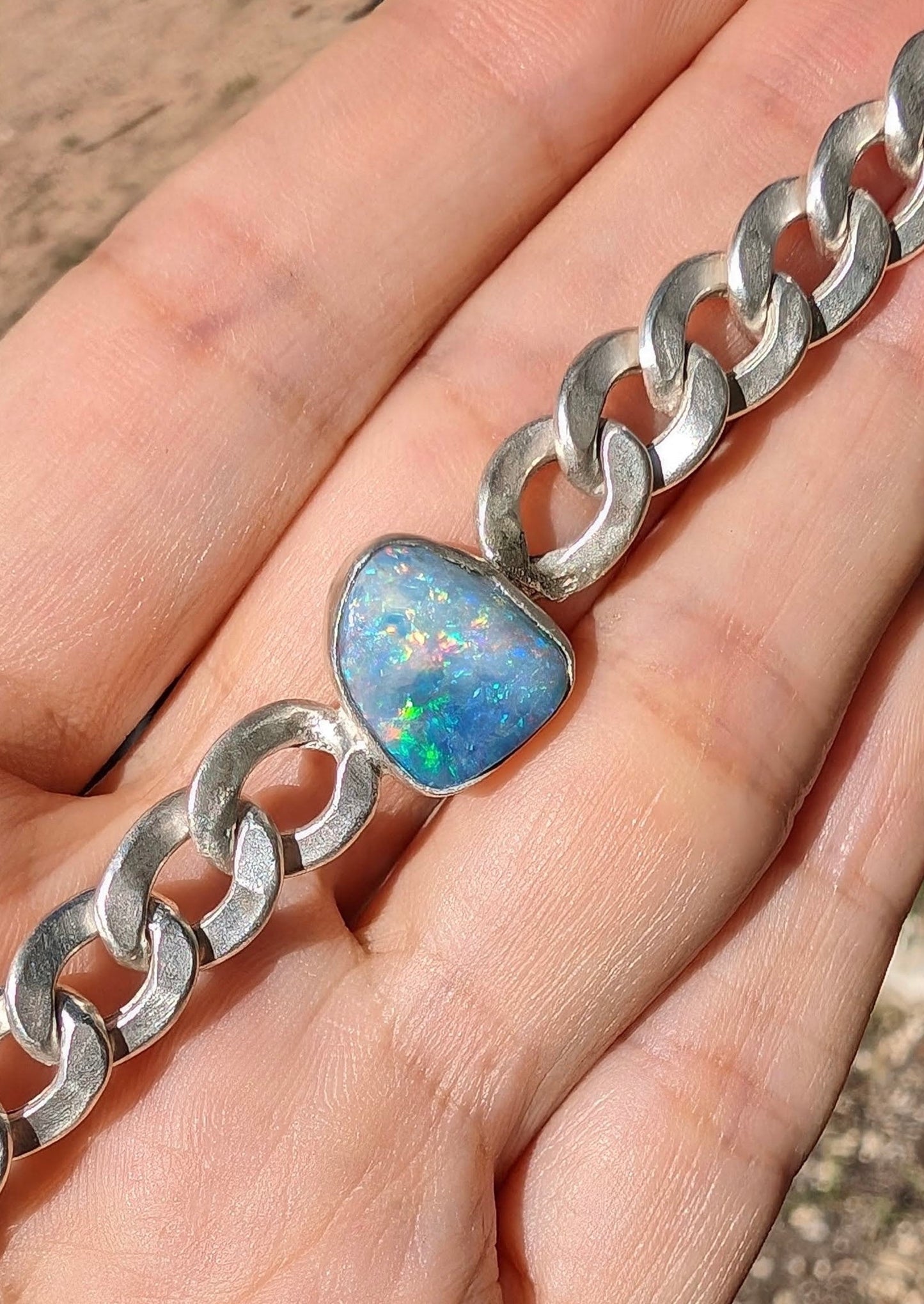rainbow opal on chunky curb chain choker