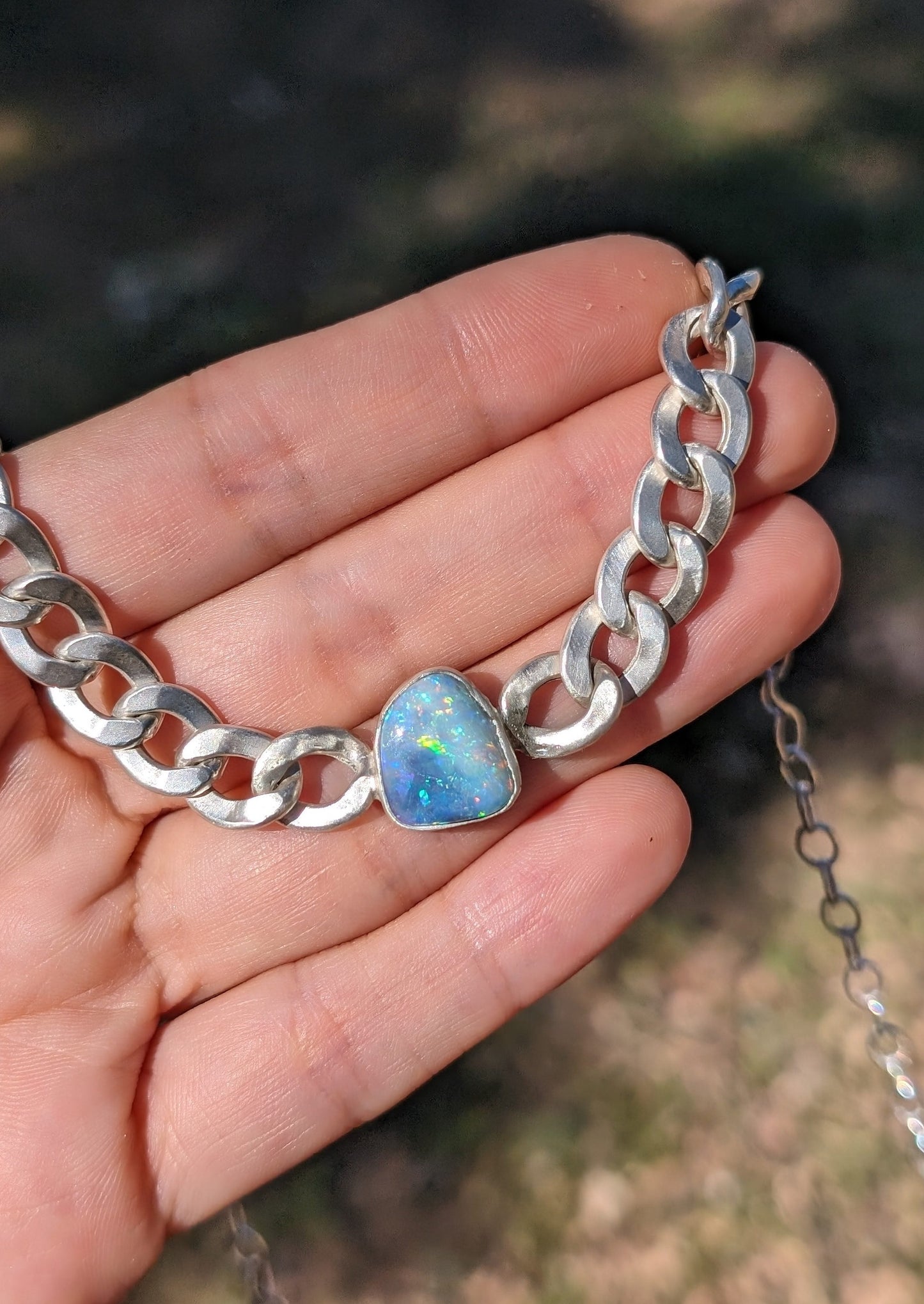 rainbow opal on chunky curb chain choker