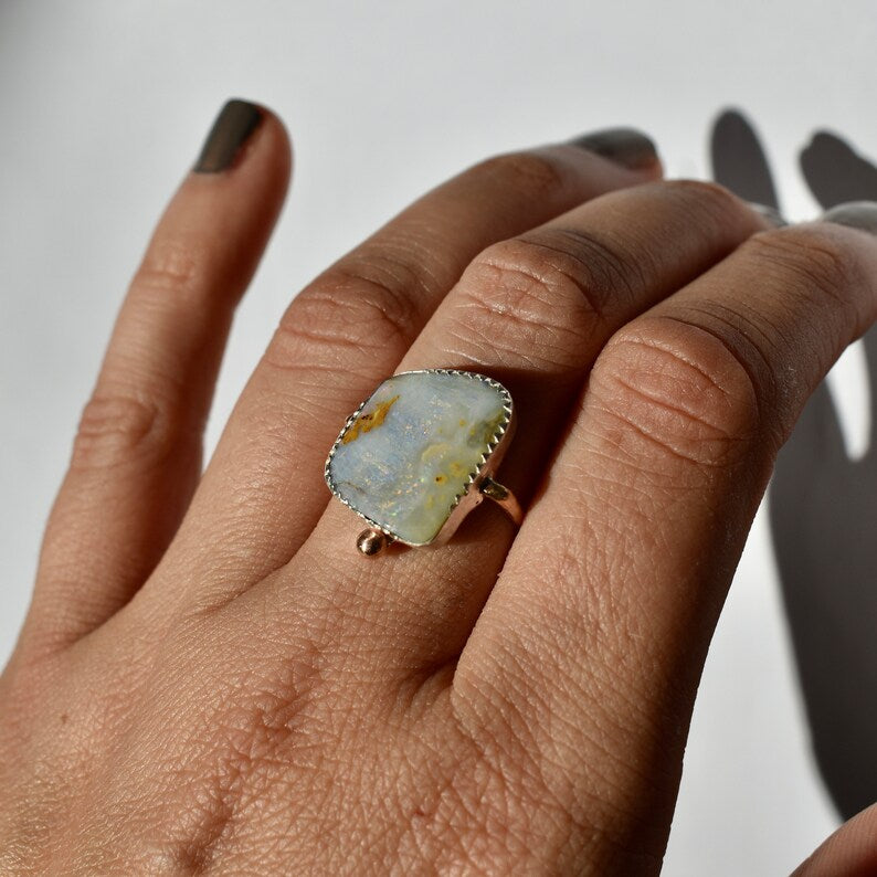 opal ring in mixed metal gold & silver