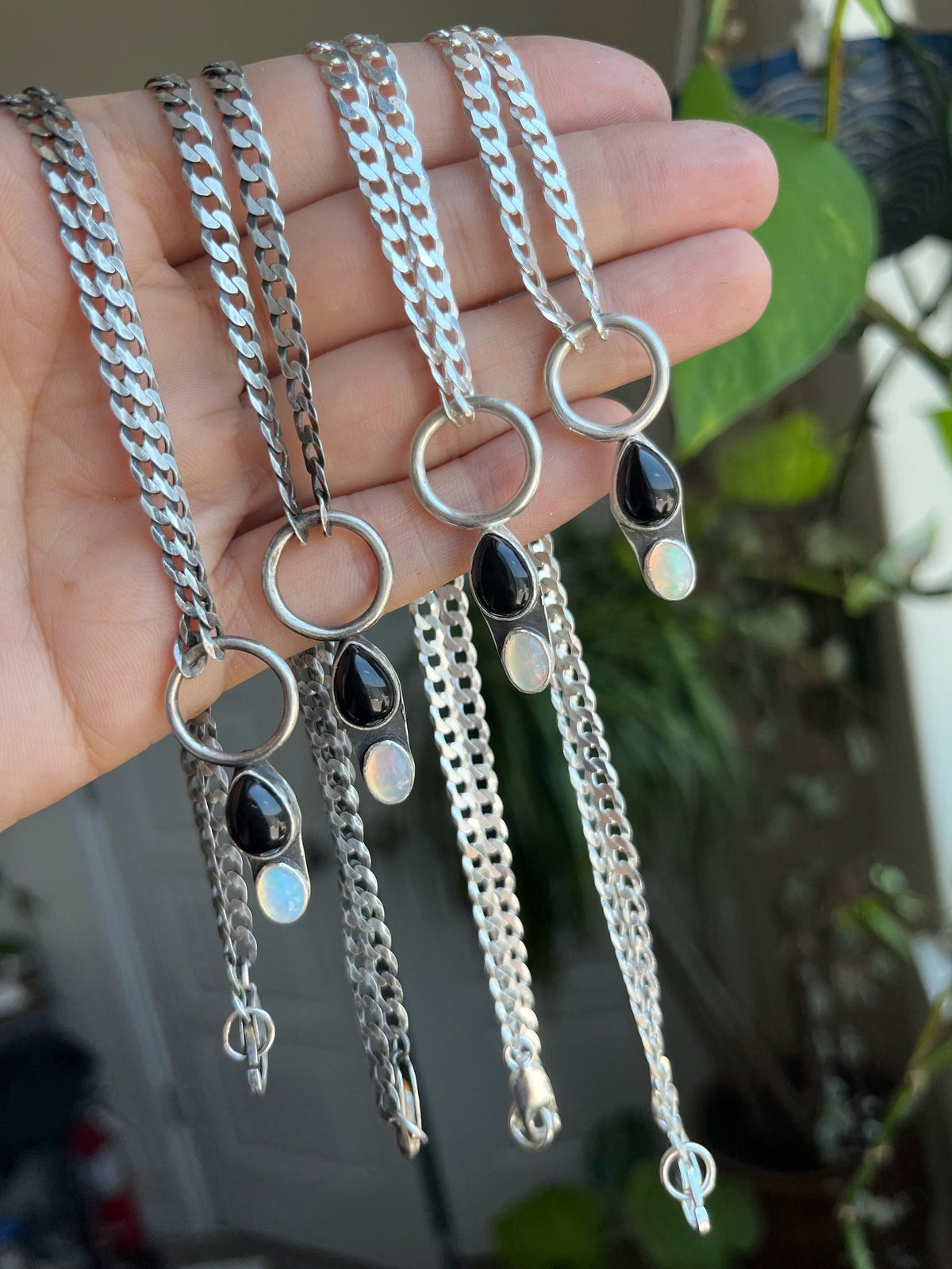 opposites attract necklace (opal & onyx)