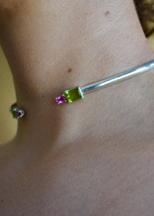 green peridot & pink sapphire choker cuff