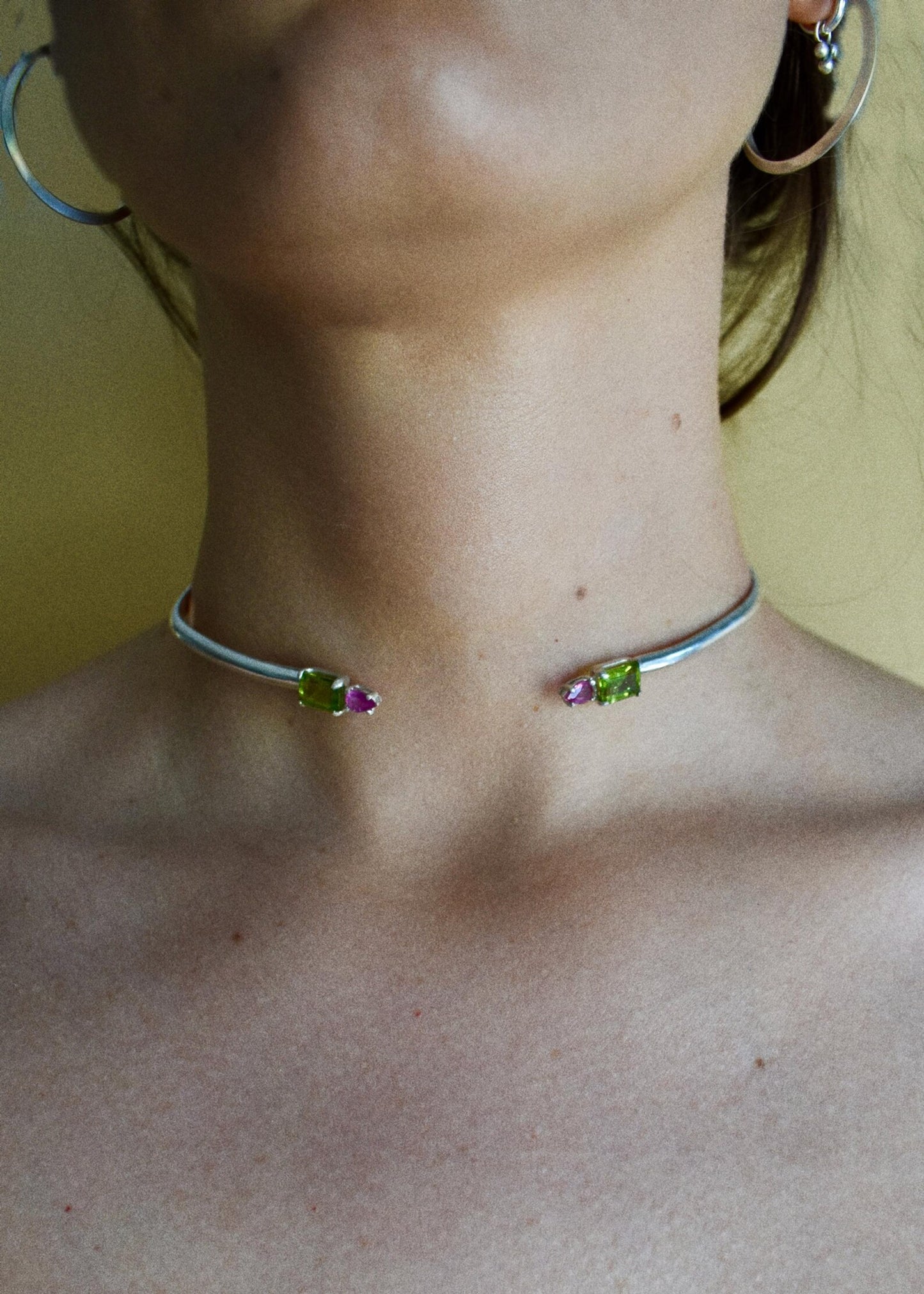 green peridot & pink sapphire choker cuff