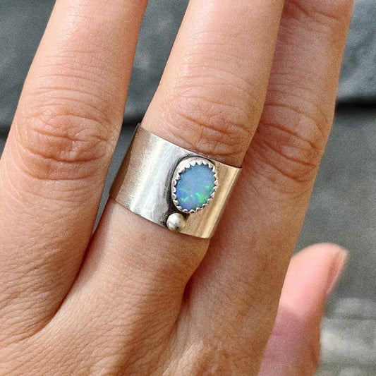 baby blue opal wide ring - size 6.5