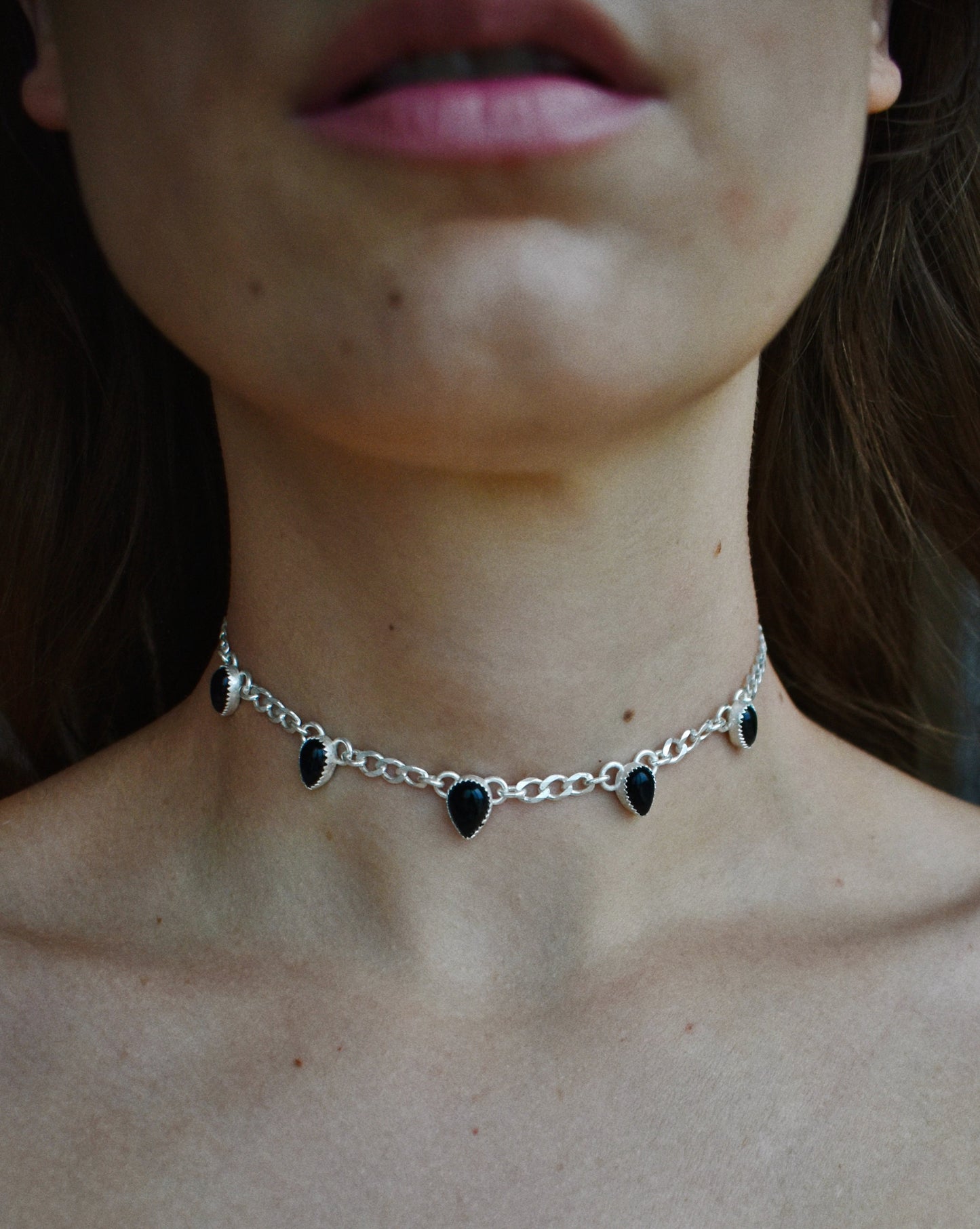 whimsical {opal, moonstone, onyx, labradorite, amethyst} choker necklace