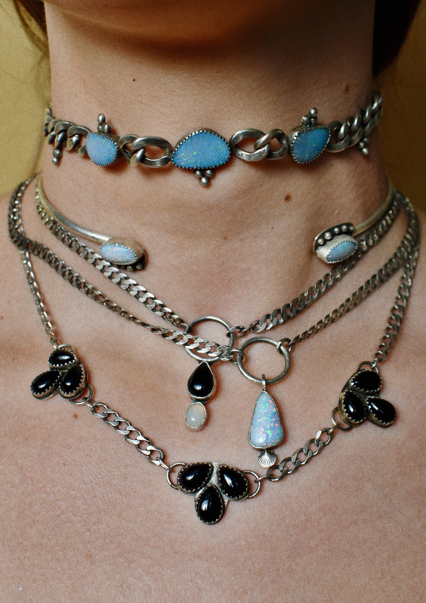 opposites attract necklace (opal & onyx)