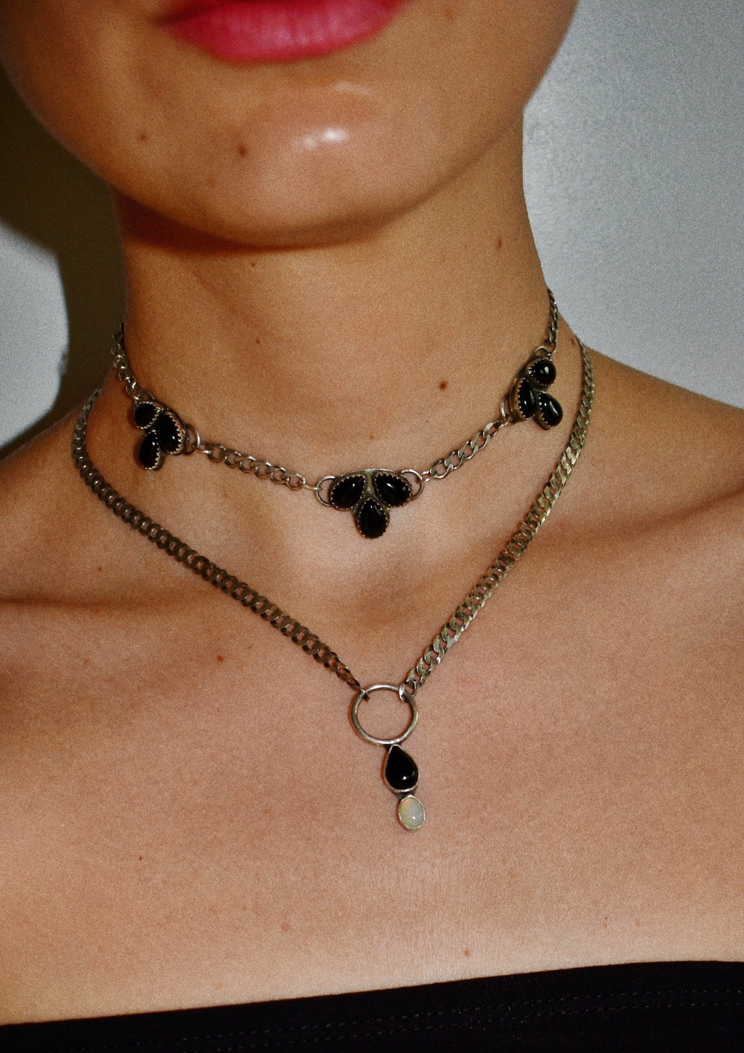 opposites attract necklace (opal & onyx)
