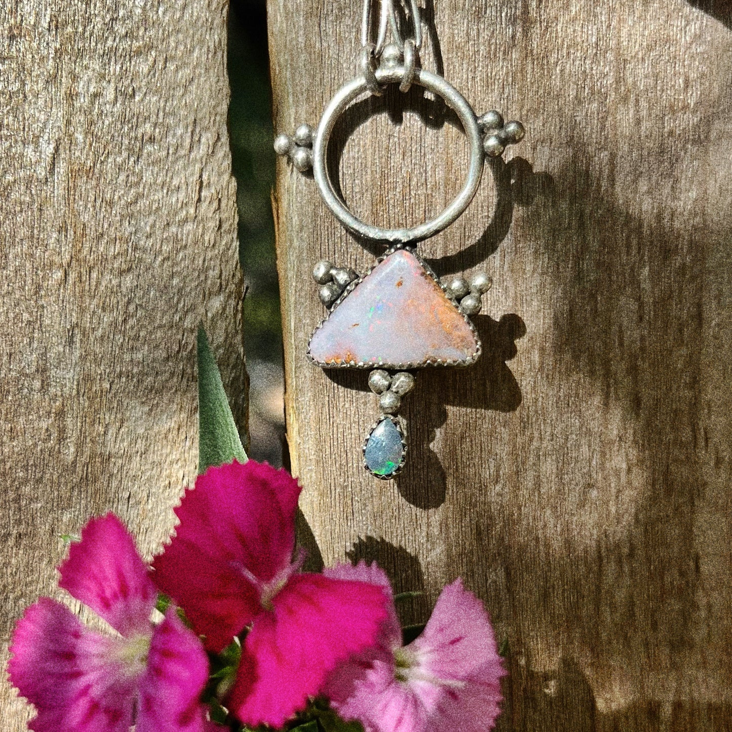 pink boulder opal talisman