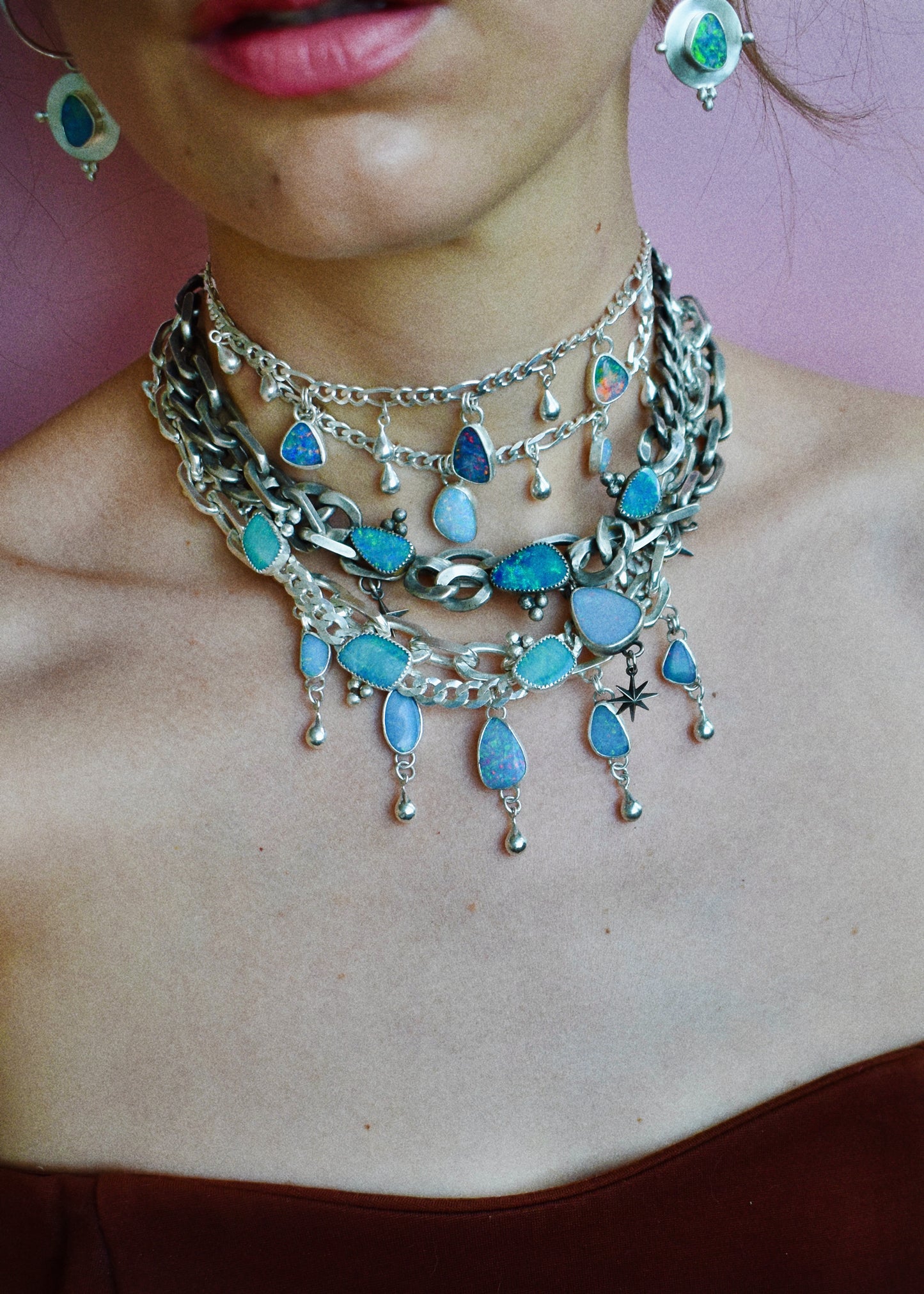 big rain drops opal necklace
