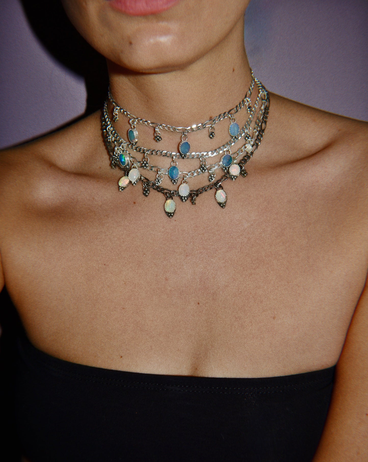 australian opal dots ᠅ choker necklace