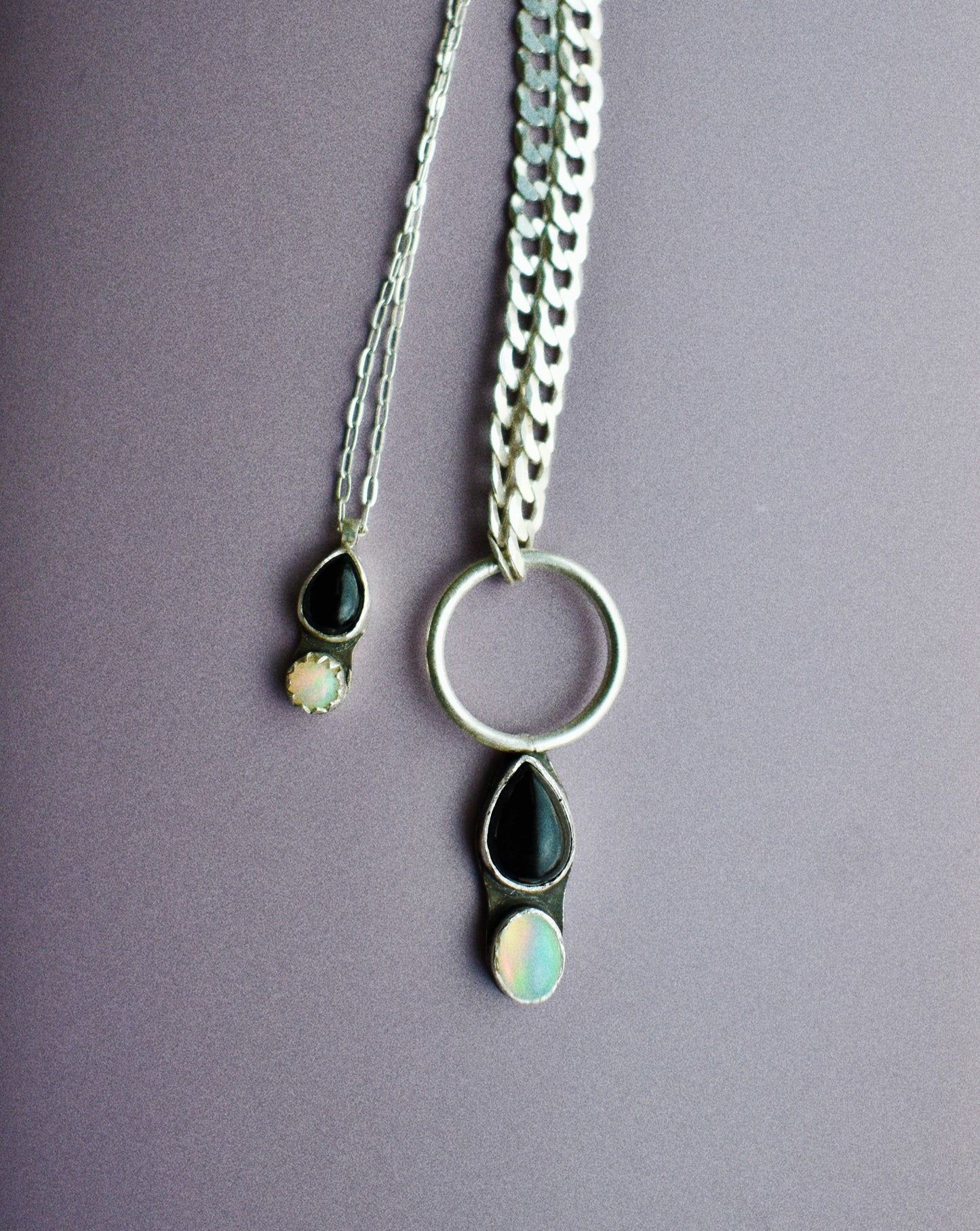 opposites attract mini necklace (opal & onyx)