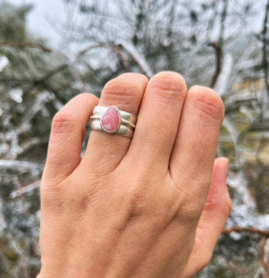 pink rhodochrosite silver ring