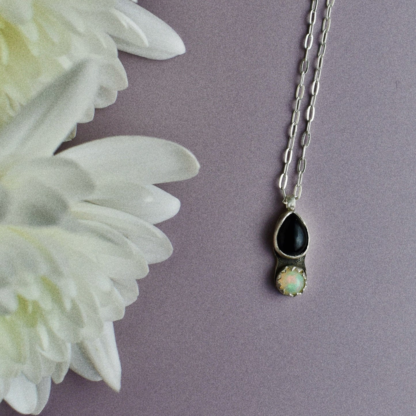 opposites attract mini necklace (opal & onyx)